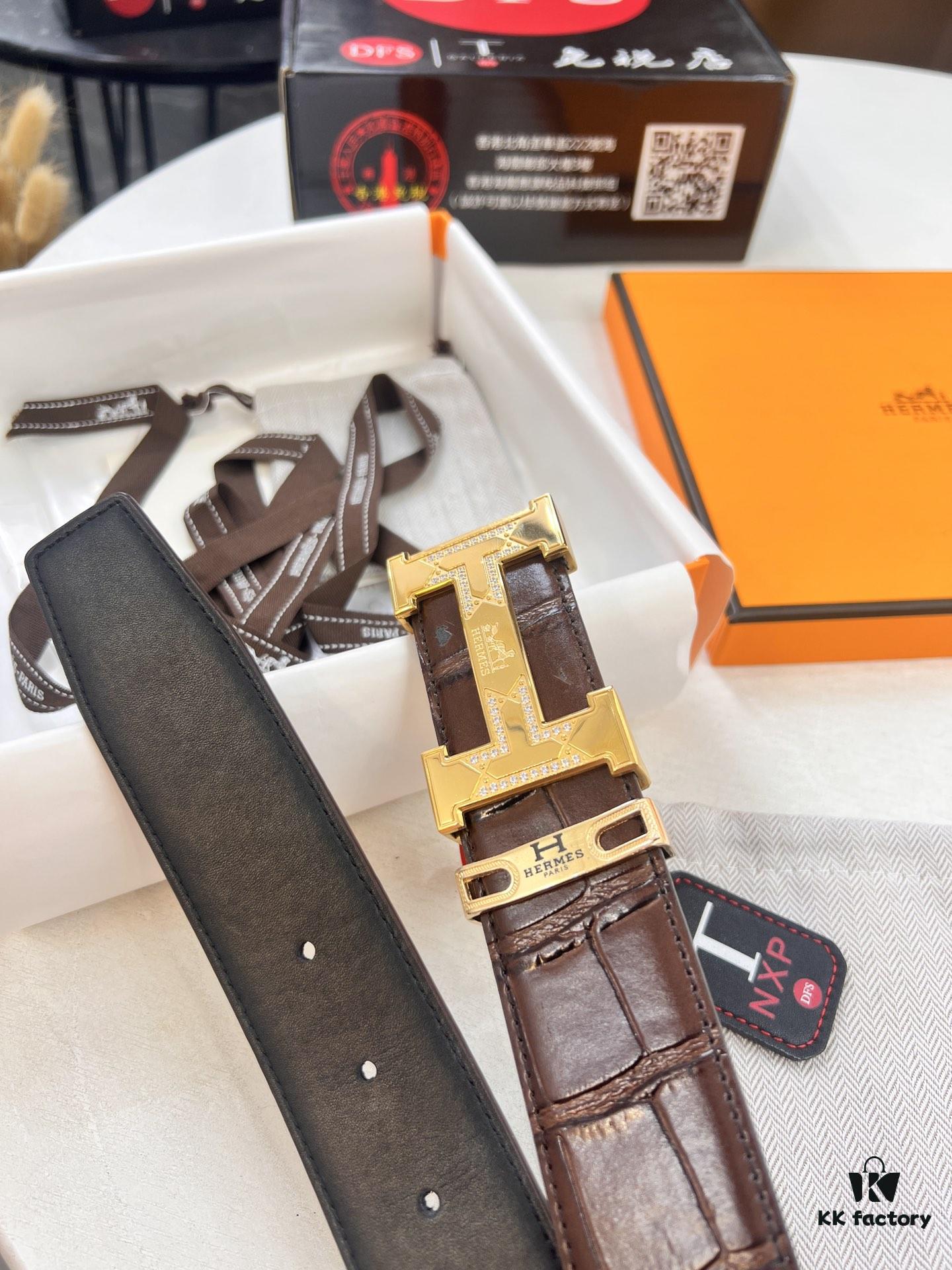 693201553a89a121ed550582 Hermès H Belt, Stainless Steel Inlaid H Buckle, Genuine Crocodile Pattern Top Layer Cowhide, 3.8cm Width, Official Website Style, Premium Quality