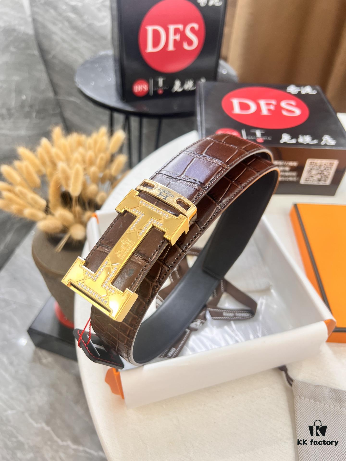 693201553a89a121ed550583 Hermès H Belt, Stainless Steel Inlaid H Buckle, Genuine Crocodile Pattern Top Layer Cowhide, 3.8cm Width, Official Website Style, Premium Quality