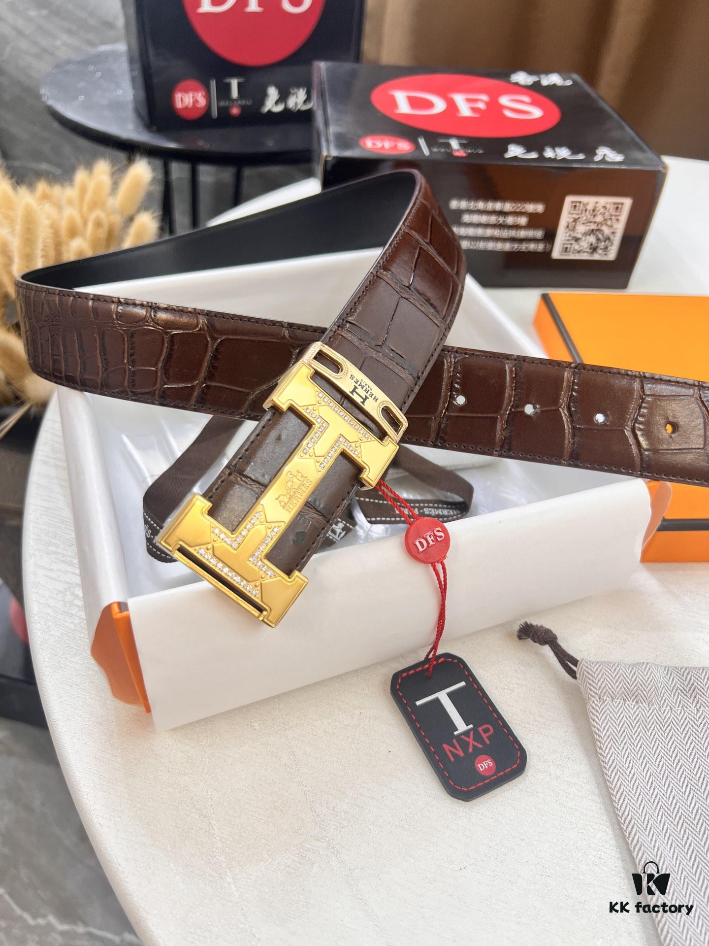 693201553a89a121ed550585 Hermès H Belt, Stainless Steel Inlaid H Buckle, Genuine Crocodile Pattern Top Layer Cowhide, 3.8cm Width, Official Website Style, Premium Quality