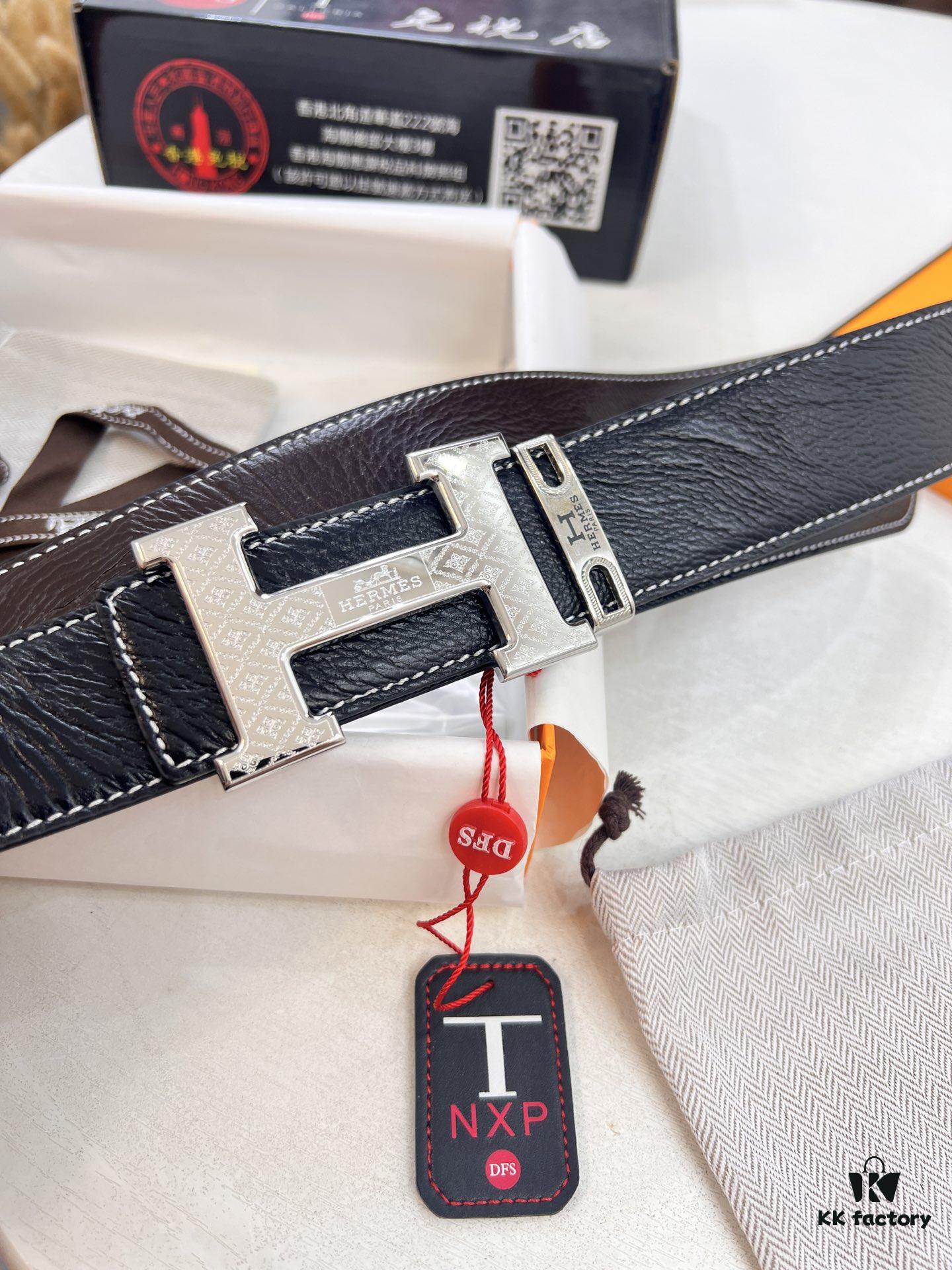 693201563a89a121ed550588 Arrival Hermes Men's Belt, New H-Logo Inside Buckle, Double-Sided Wear, Synchronized Steel Engraved Logo, Imported Elephant Grain Full-Grain Cowhide, 3.8cm Width, Top Quality