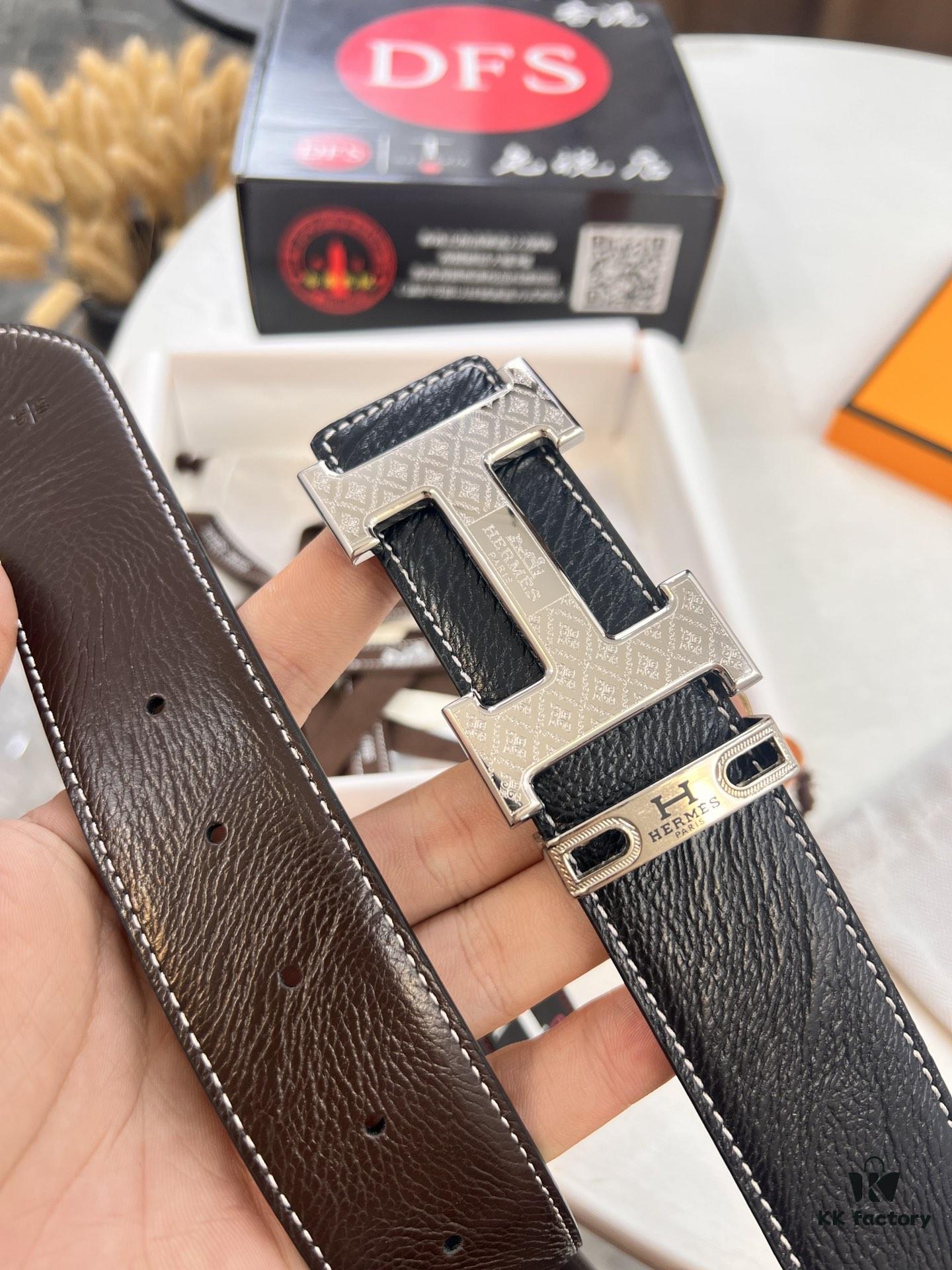693201563a89a121ed550589 Arrival Hermes Men's Belt, New H-Logo Inside Buckle, Double-Sided Wear, Synchronized Steel Engraved Logo, Imported Elephant Grain Full-Grain Cowhide, 3.8cm Width, Top Quality
