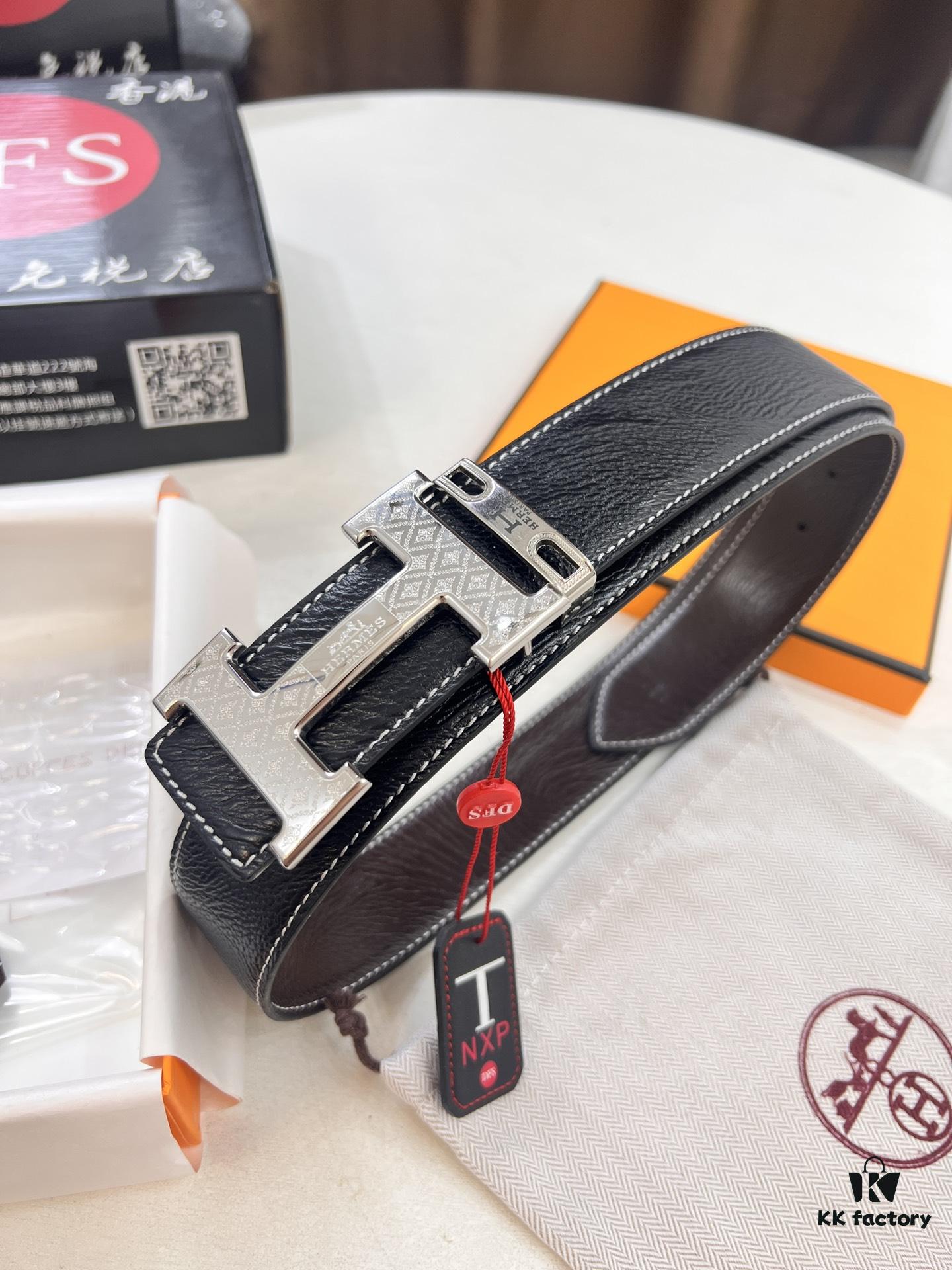 693201563a89a121ed55058a Arrival Hermes Men's Belt, New H-Logo Inside Buckle, Double-Sided Wear, Synchronized Steel Engraved Logo, Imported Elephant Grain Full-Grain Cowhide, 3.8cm Width, Top Quality