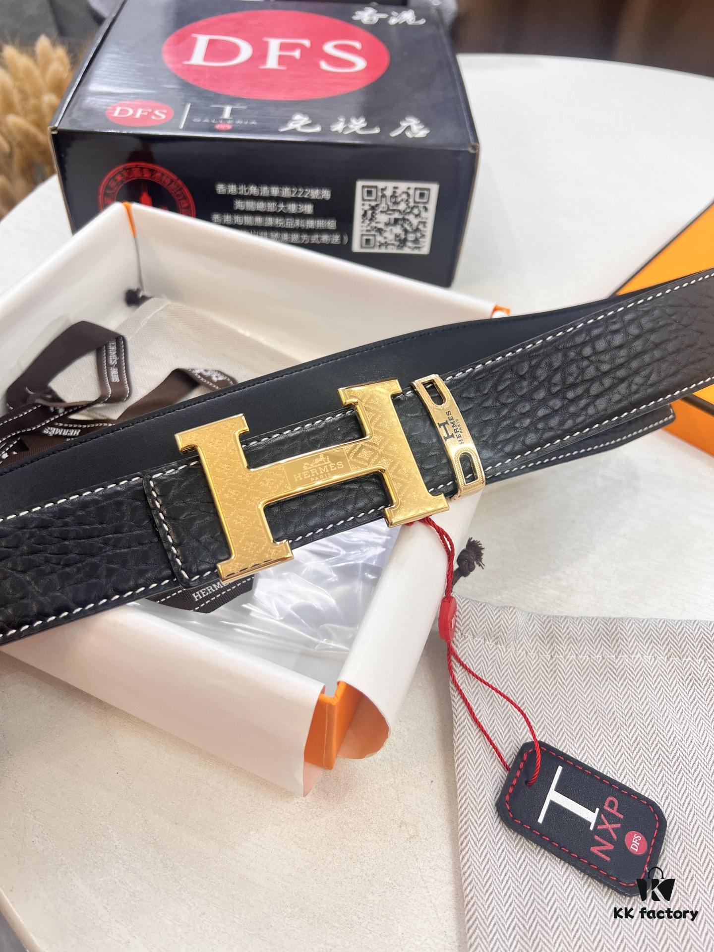 693201563a89a121ed55058f Arrival of Hermès Men's Belt, New H-Letter Interior Buckle, Dual-Sided Use, Imported Elephant Grain Full-Grain Calfskin, 3.8cm Width, Top Quality with NXP Chip Anti-Counterfeit Packaging