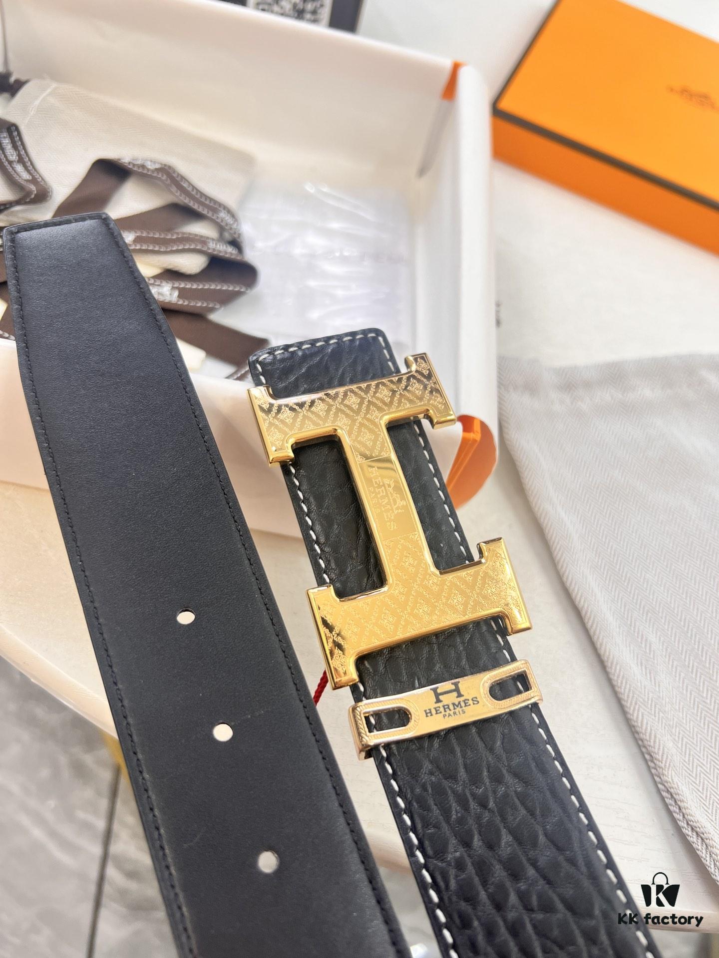 693201563a89a121ed550590 Arrival of Hermès Men's Belt, New H-Letter Interior Buckle, Dual-Sided Use, Imported Elephant Grain Full-Grain Calfskin, 3.8cm Width, Top Quality with NXP Chip Anti-Counterfeit Packaging