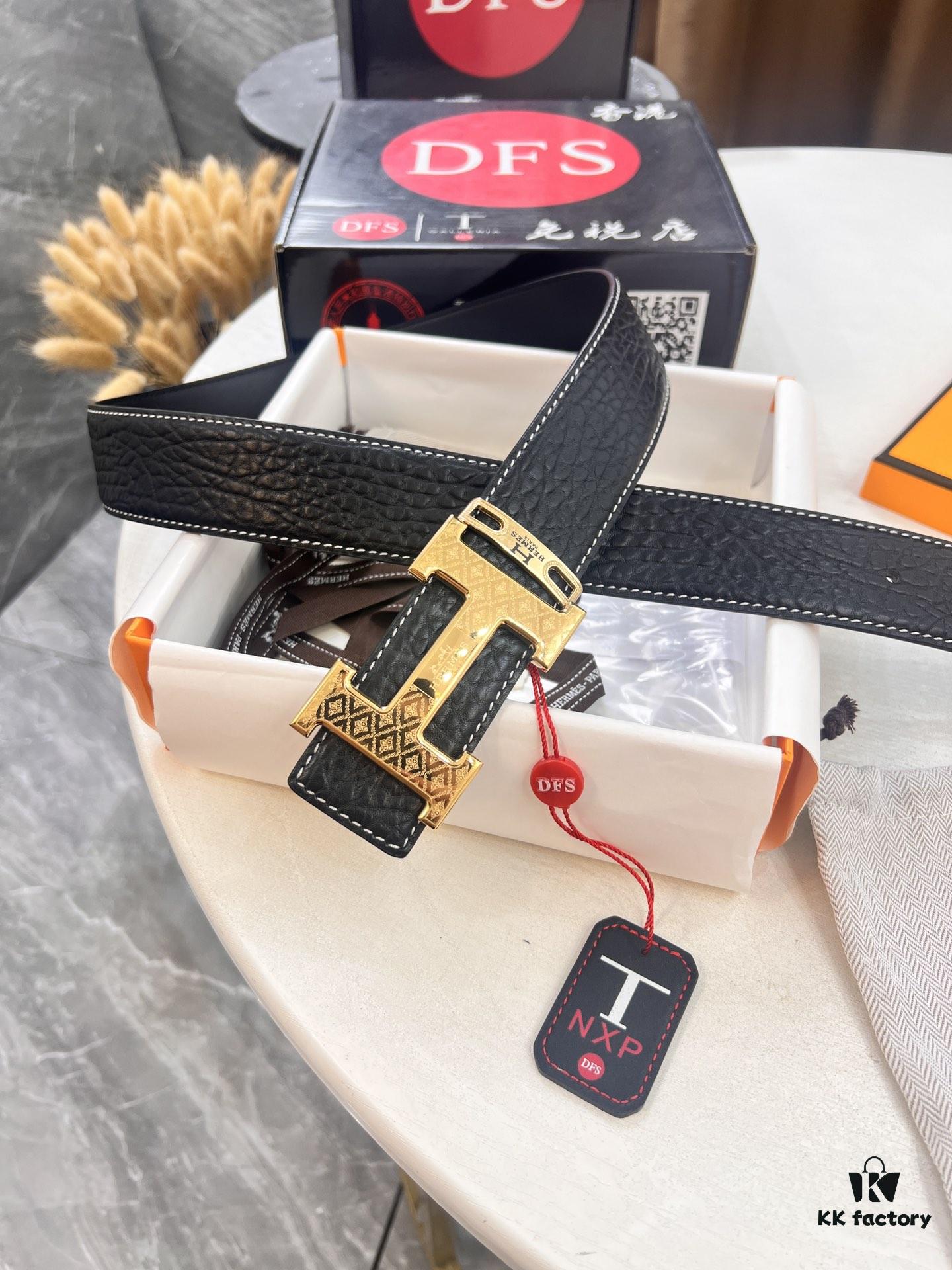 693201563a89a121ed550593 Arrival of Hermès Men's Belt, New H-Letter Interior Buckle, Dual-Sided Use, Imported Elephant Grain Full-Grain Calfskin, 3.8cm Width, Top Quality with NXP Chip Anti-Counterfeit Packaging