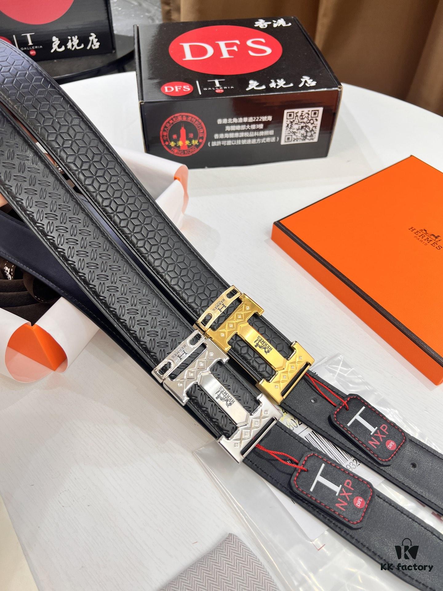 Hermès H Belt, Steel H Buckle with Paved Bricks, Imported Grain Top Layer Cowhide