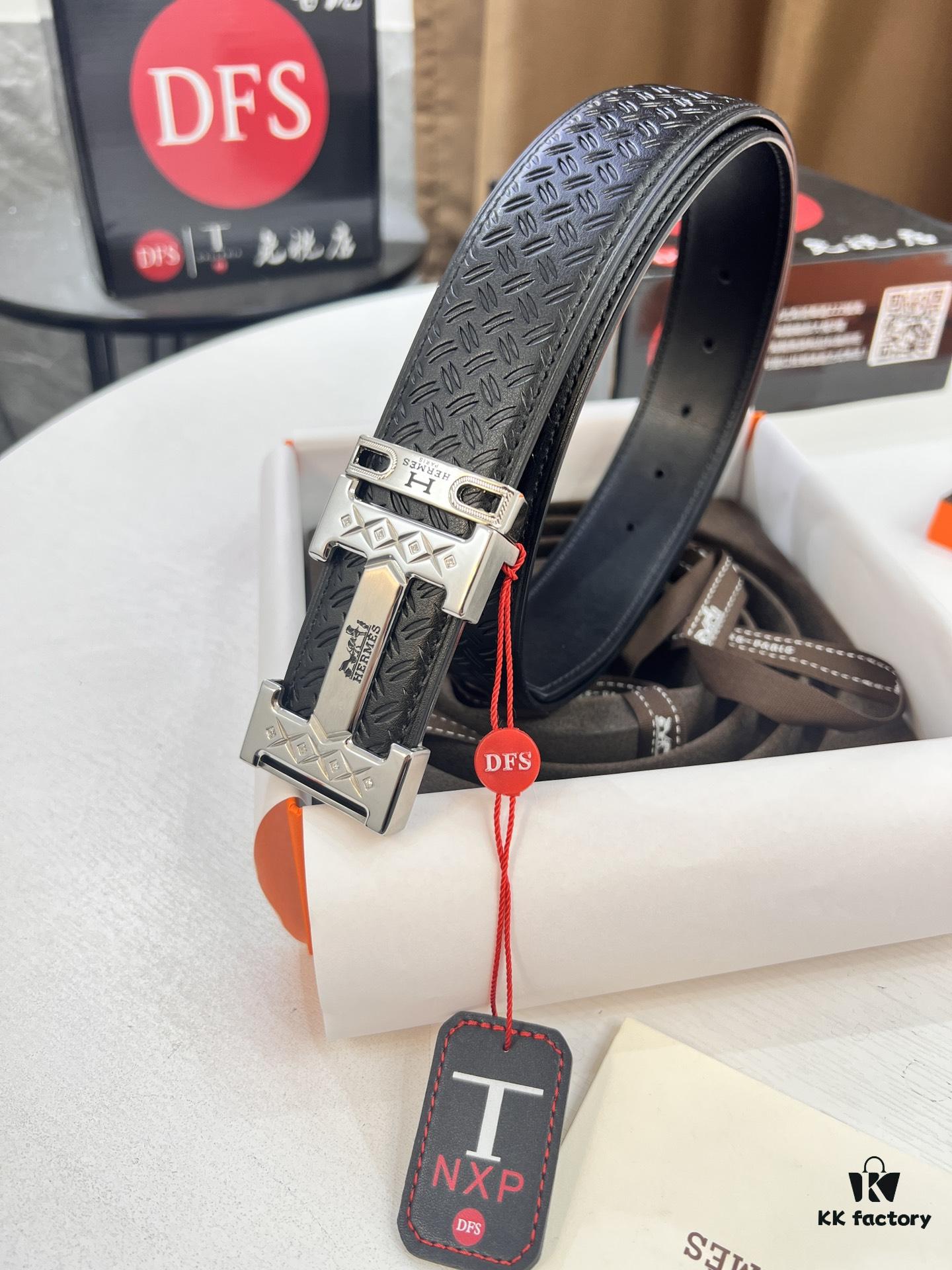 693201583a89a121ed5505ac Hermès H Belt, Steel H Insert Buckle with Paved Bricks, Imported Striped Full-Grain Calfskin, 3.8cm Width, Top Quality with NXP Anti-Counterfeit Chip