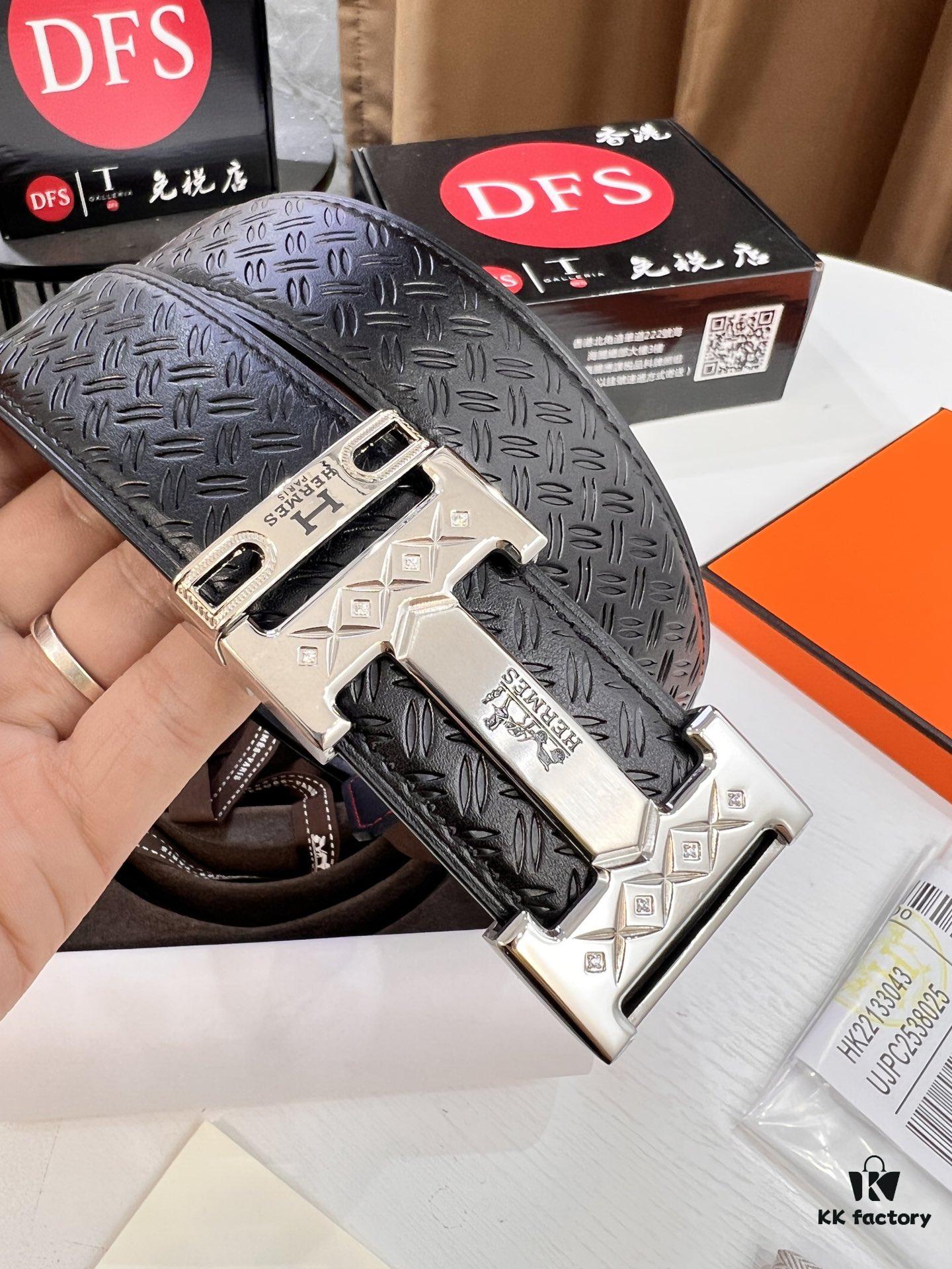 693201583a89a121ed5505ad Hermès H Belt, Steel H Insert Buckle with Paved Bricks, Imported Striped Full-Grain Calfskin, 3.8cm Width, Top Quality with NXP Anti-Counterfeit Chip