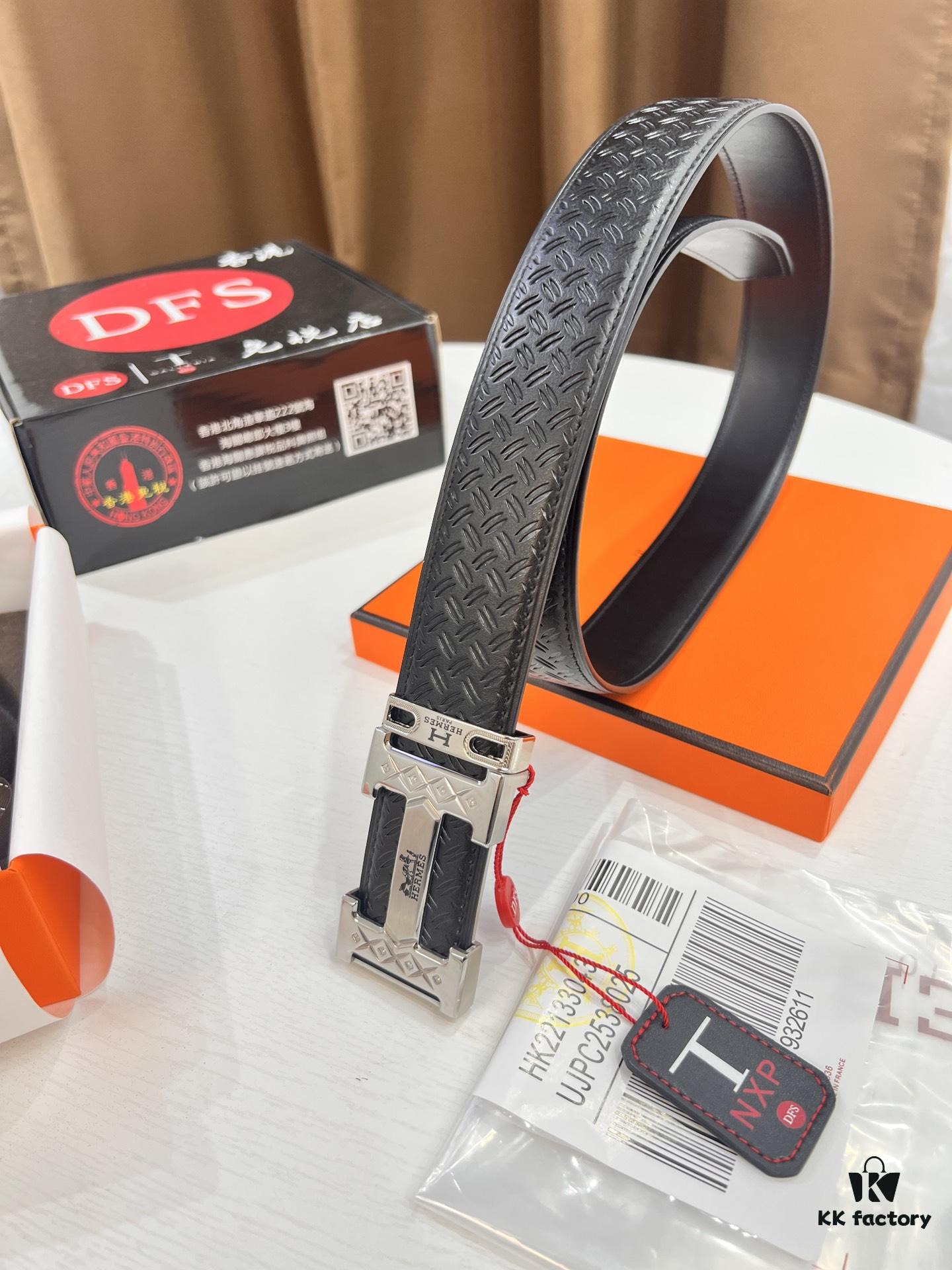 693201593a89a121ed5505ae Hermès H Belt, Steel H Insert Buckle with Paved Bricks, Imported Striped Full-Grain Calfskin, 3.8cm Width, Top Quality with NXP Anti-Counterfeit Chip