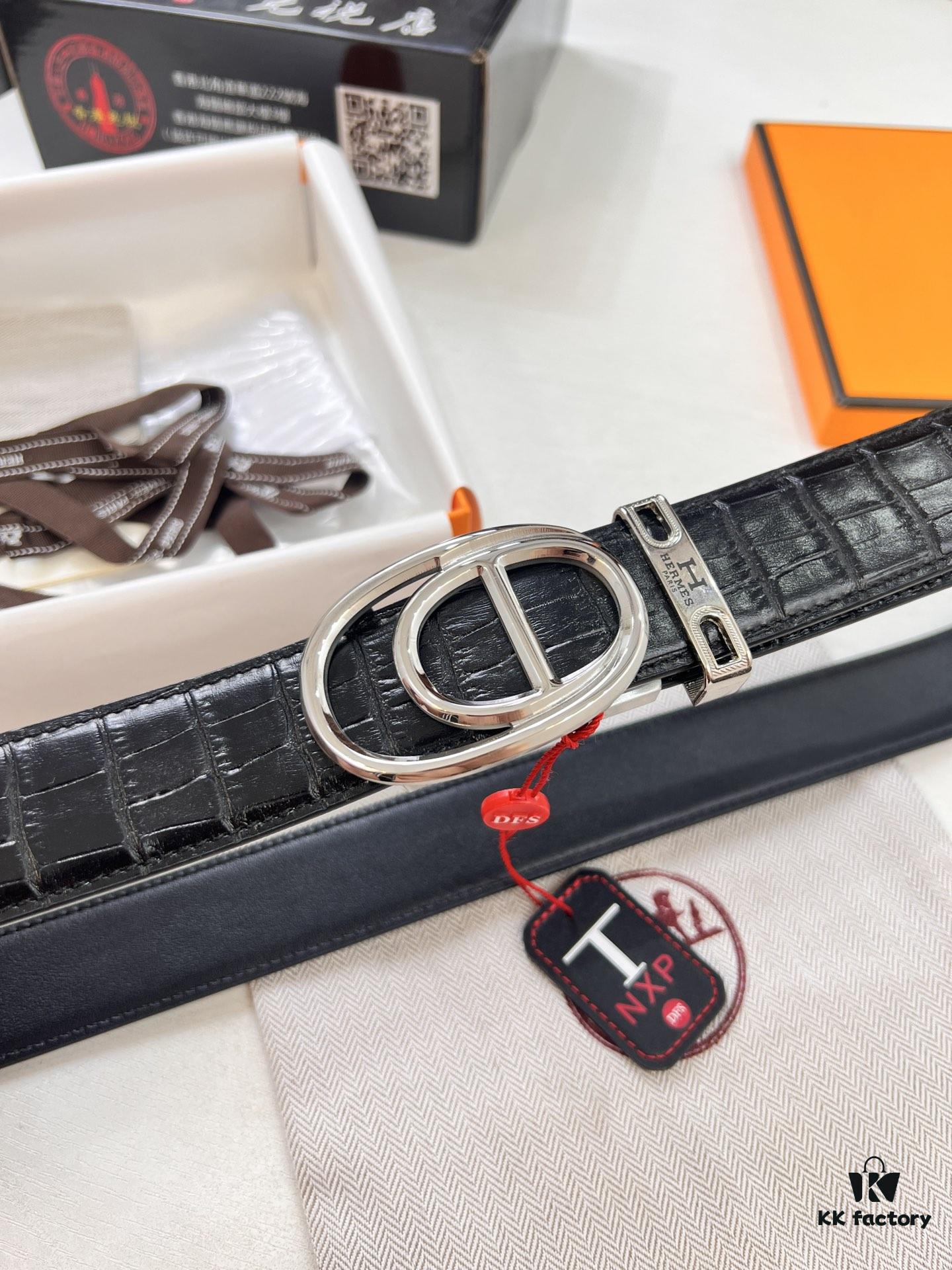 6932015b3a89a121ed5505ce Hermès HH Original Factory Direct Order Belt - Italian Imported Crocodile Grain Top Layer Leather, Automatic Buckle, 3.5cm Width