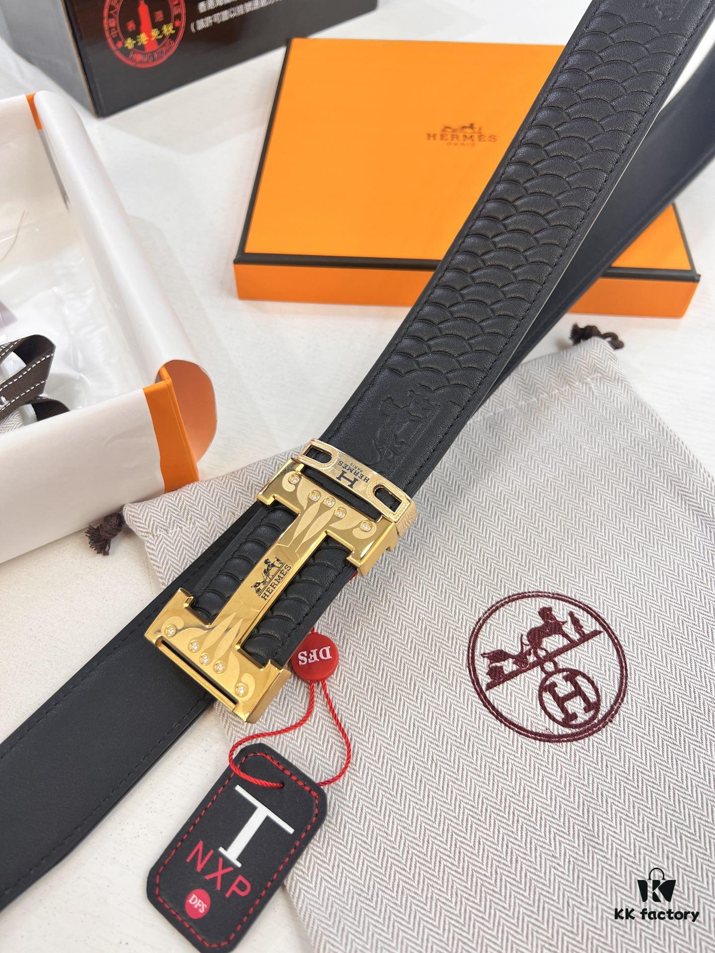 693201603a89a121ed55060a Hermès H Belt, New Arrival with Inlaid Brick Stainless Steel H Buckle, ZP-Synchronized Engraved Logo