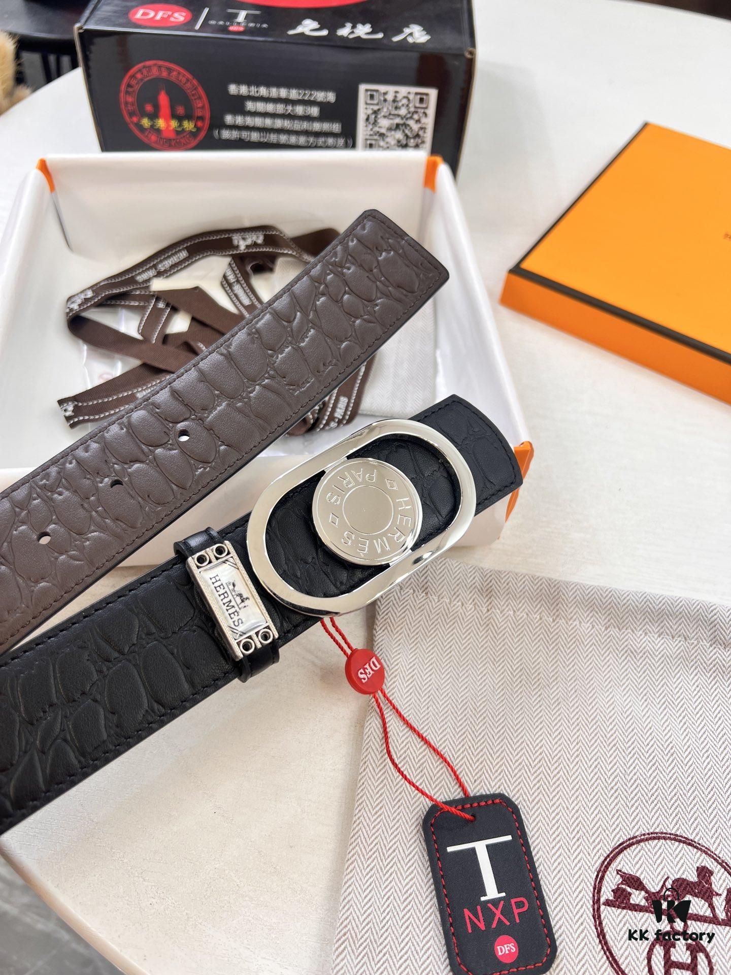 693201623a89a121ed550622 Arrival of Men's Hermès Belt with New H-Inner Buckle, Dual-Sided Use, Imported Stone-Grain Full-Grain Leather, 3.8cm Width, Top Quality with NXP Chip Authentication