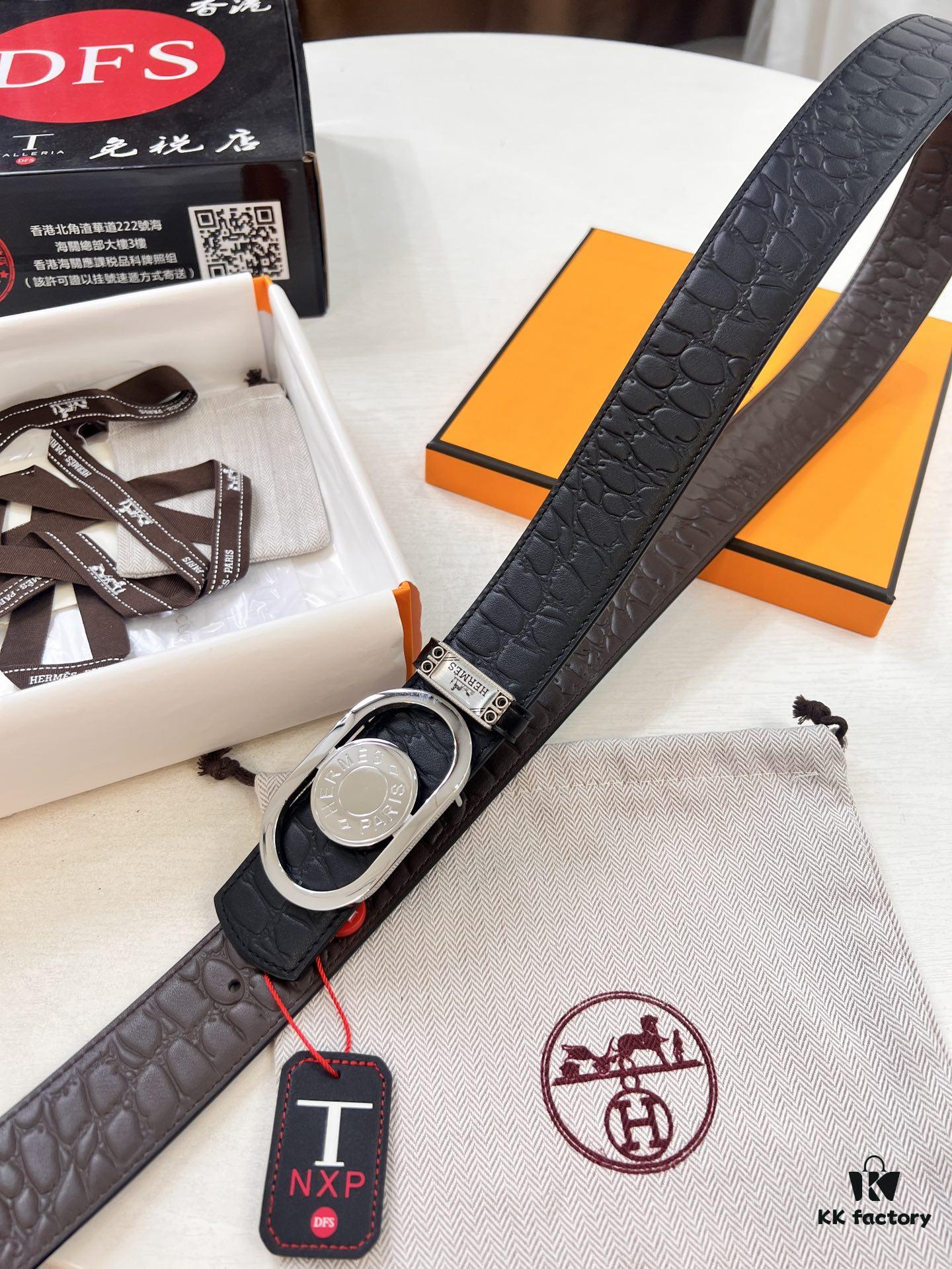 693201623a89a121ed550624 Arrival of Men's Hermès Belt with New H-Inner Buckle, Dual-Sided Use, Imported Stone-Grain Full-Grain Leather, 3.8cm Width, Top Quality with NXP Chip Authentication