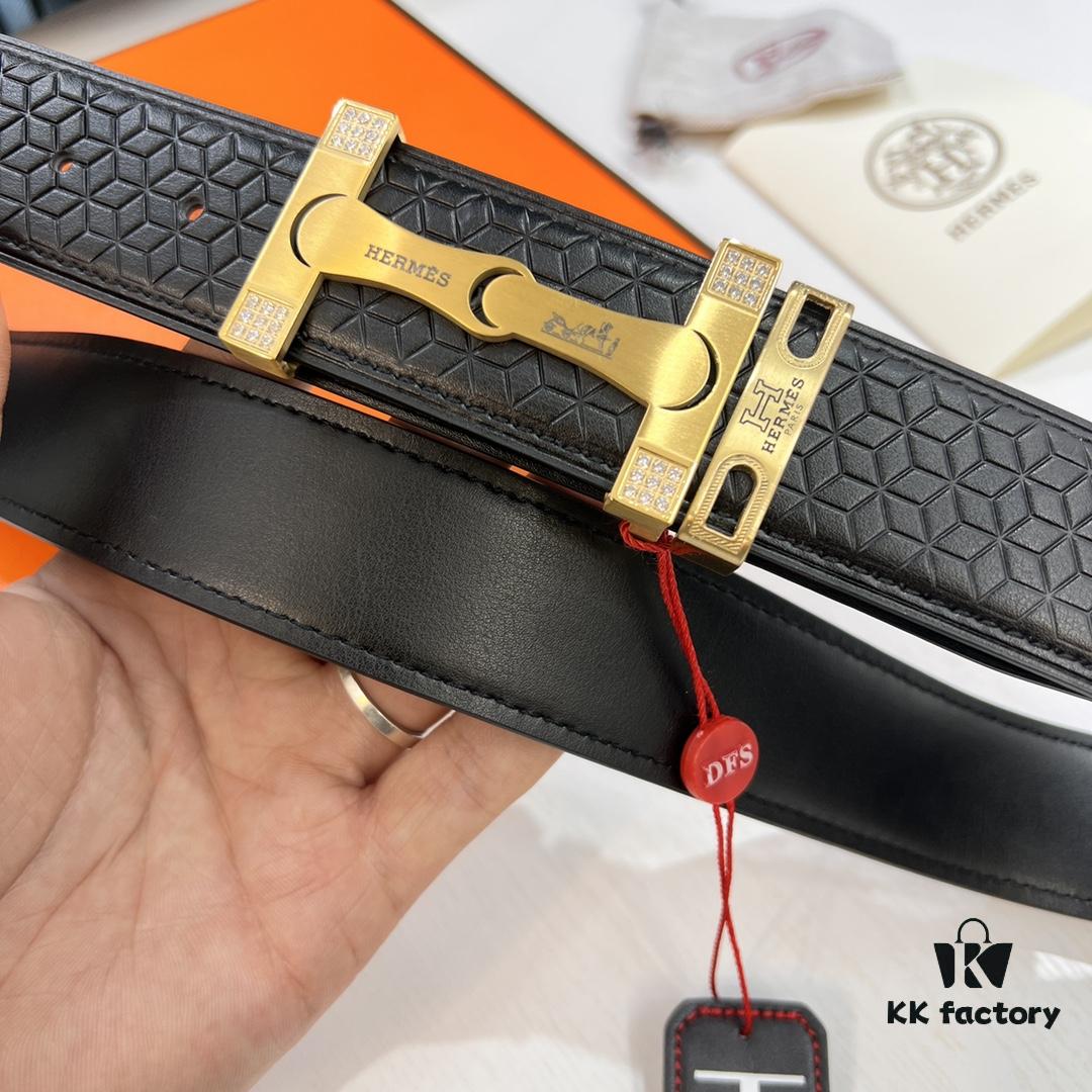 693201633a89a121ed55062f Hermès Men's Belt - Genuine Top-Layer Calfskin with Diamond-Paved Letters, Stainless Steel Hardware, 3.8cm Width