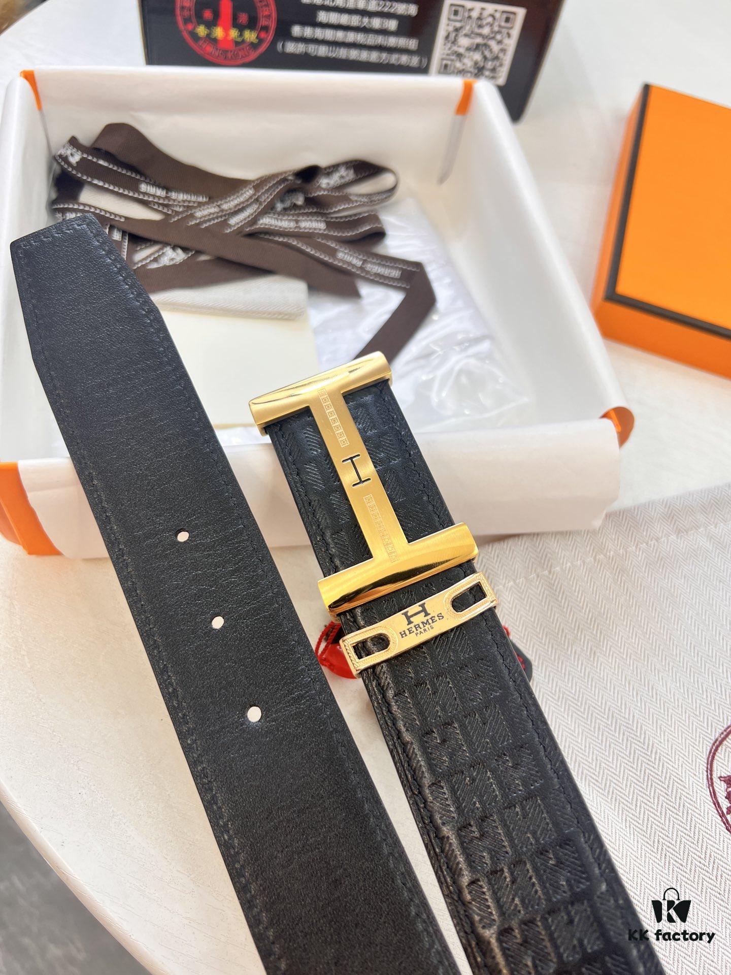 693201643a89a121ed550640 Hermes Men's Belt, Crocodile Grain Top Layer Leather, H Embossing, Steel Hardware, Reversible Design, 3.8cm Width