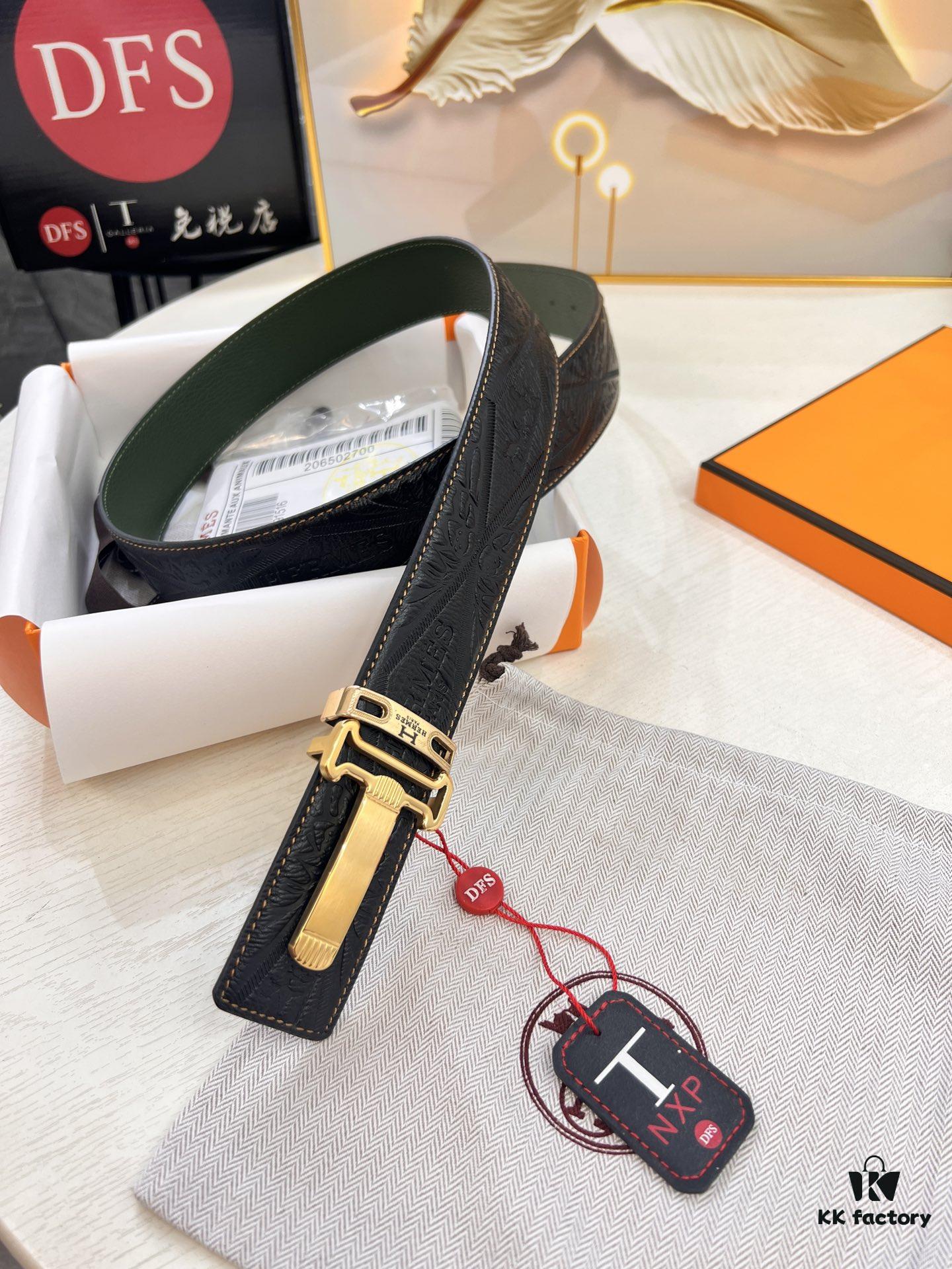 693201653a89a121ed55064f Hermès Men's Belt, New H-Logo Inside Buckle, Imported Embossed Top-Grade Calf Leather, Green Crocodile Texture, 3.8cm Width, ZP Synchronized Steel Stamp Logo