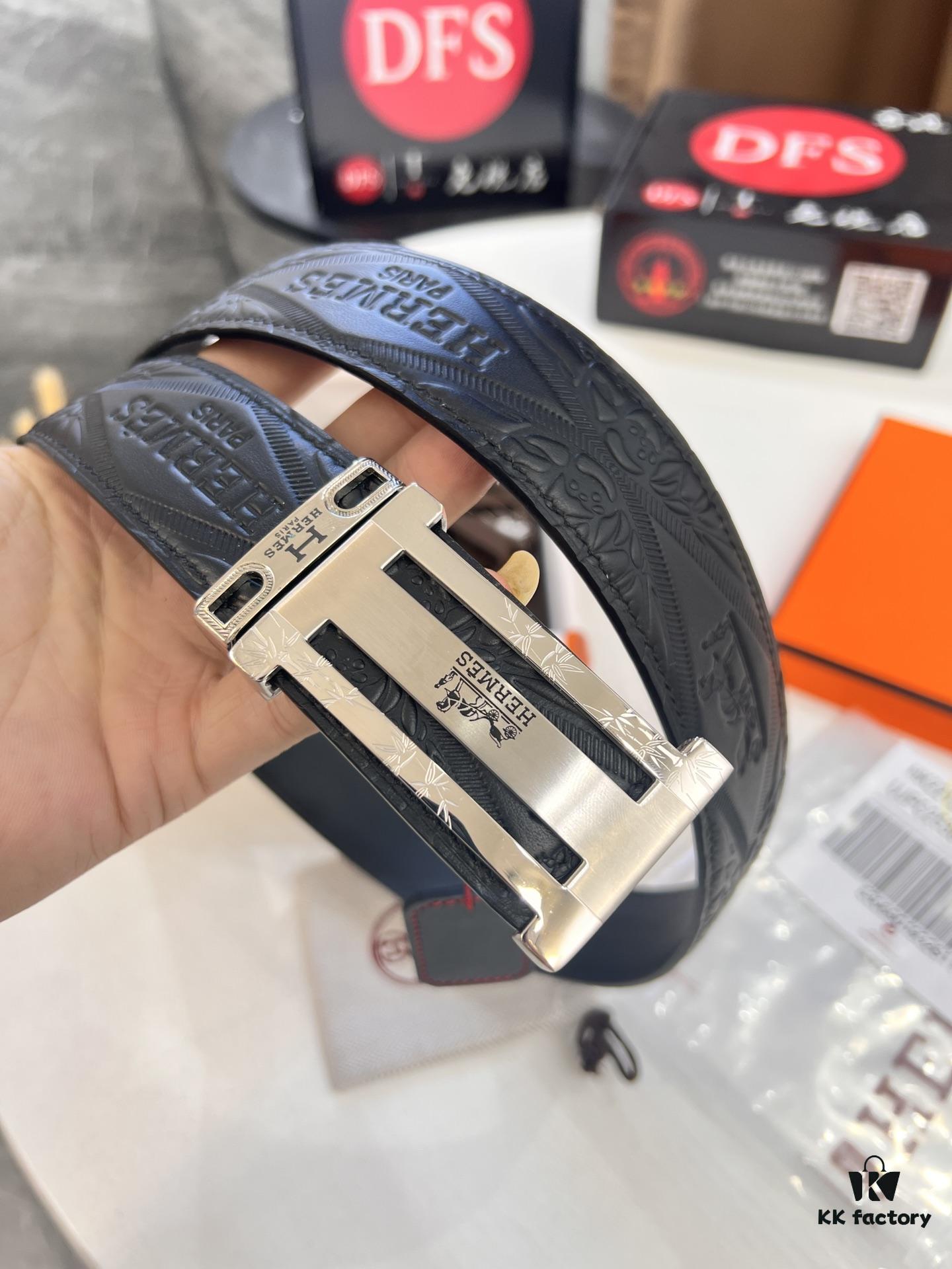 693201663a89a121ed550655 Hermès Men's Belt, Genuine Top-Layer Calfskin with Engraved Horse Carriage Logo, Steel Hardware, 3.8cm Width