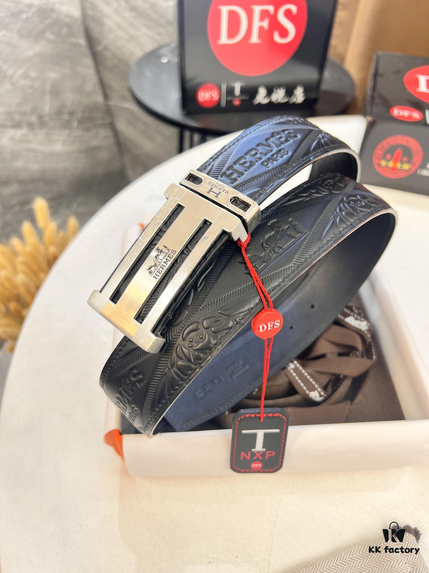 693201663a89a121ed550656 Hermès Men's Belt, Genuine Top-Layer Calfskin with Engraved Horse Carriage Logo, Steel Hardware, 3.8cm Width