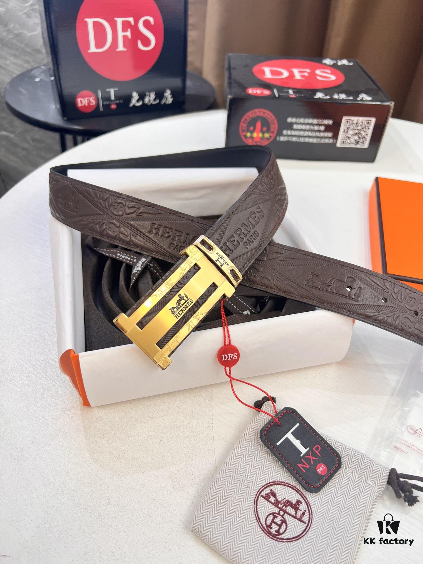 693201663a89a121ed55065e Hermès Men's Belt, Top Grain Calfskin with Engraved H Logo Buckle, 3.8cm Width, Adjustable Length, Original Imported Embossed Horse Head Design, Ideal Gift