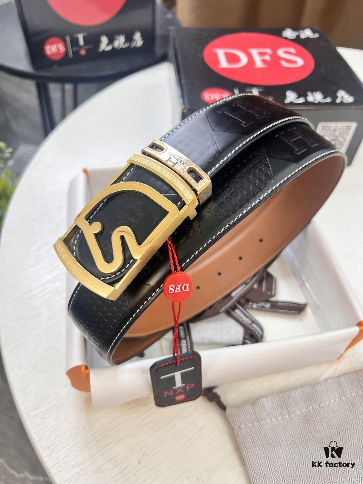 693201683a89a121ed550671 Hermès Men's Belt, Top Grain Cowhide with Engraved Metal Buckle, 3.8cm Width, Tan Color, Adjustable Length