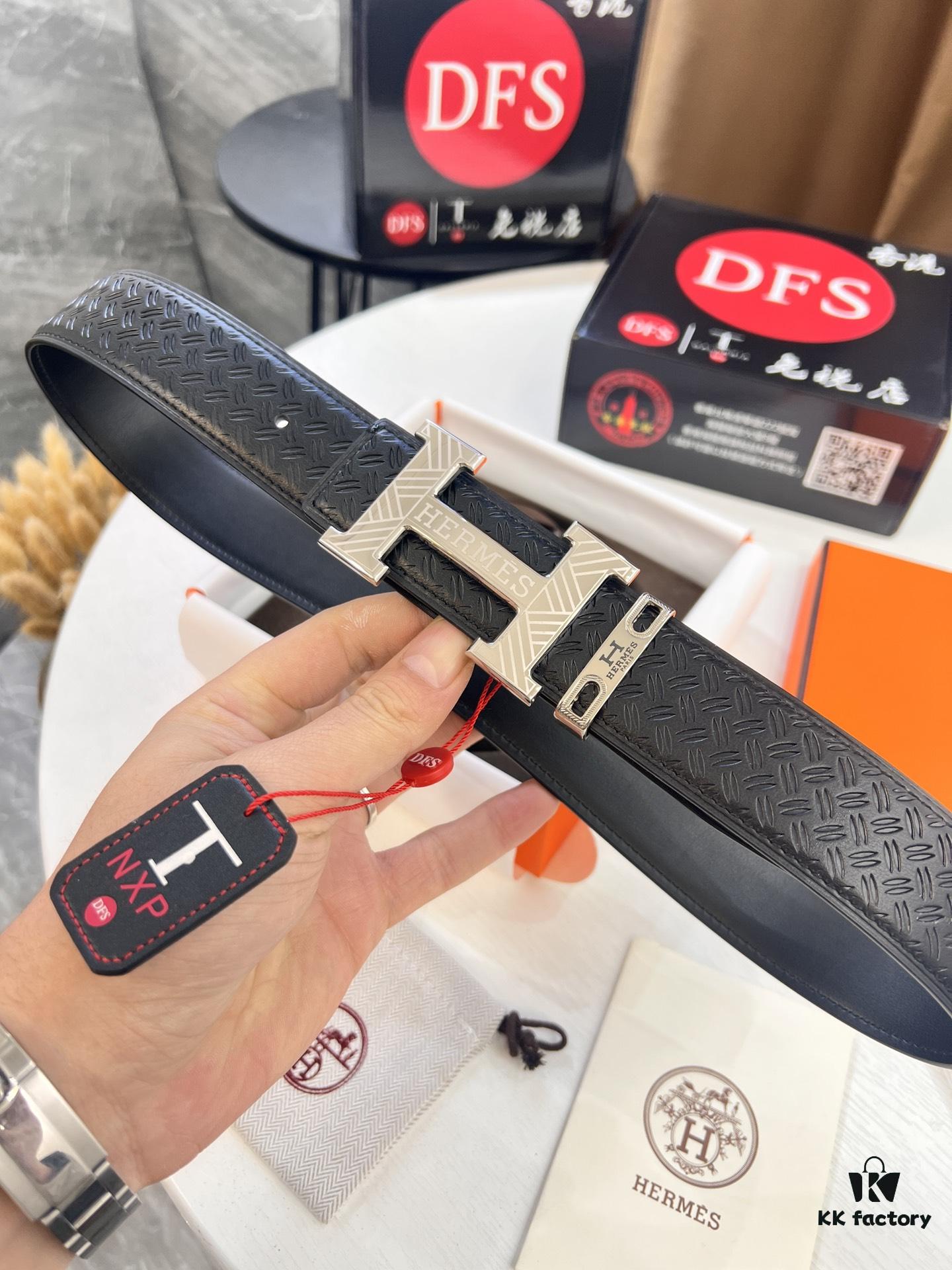 6932016a3a89a121ed55068a Hermès Men's Belt, Top Grain Calfskin Leather with Engraved H Logo Buckle, 3.8cm Width, Adjustable Length, Sterling Silver Hardware, Ideal Gift
