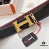 6932016b3a89a121ed550699 Hermès Men's Belt, Top Grain Calfskin with Engraved Buckle, 3.8cm Width, Wine Red Fine Texture, Adjustable Length, Original Imported Embossed Horse-Drawn Carriage Design