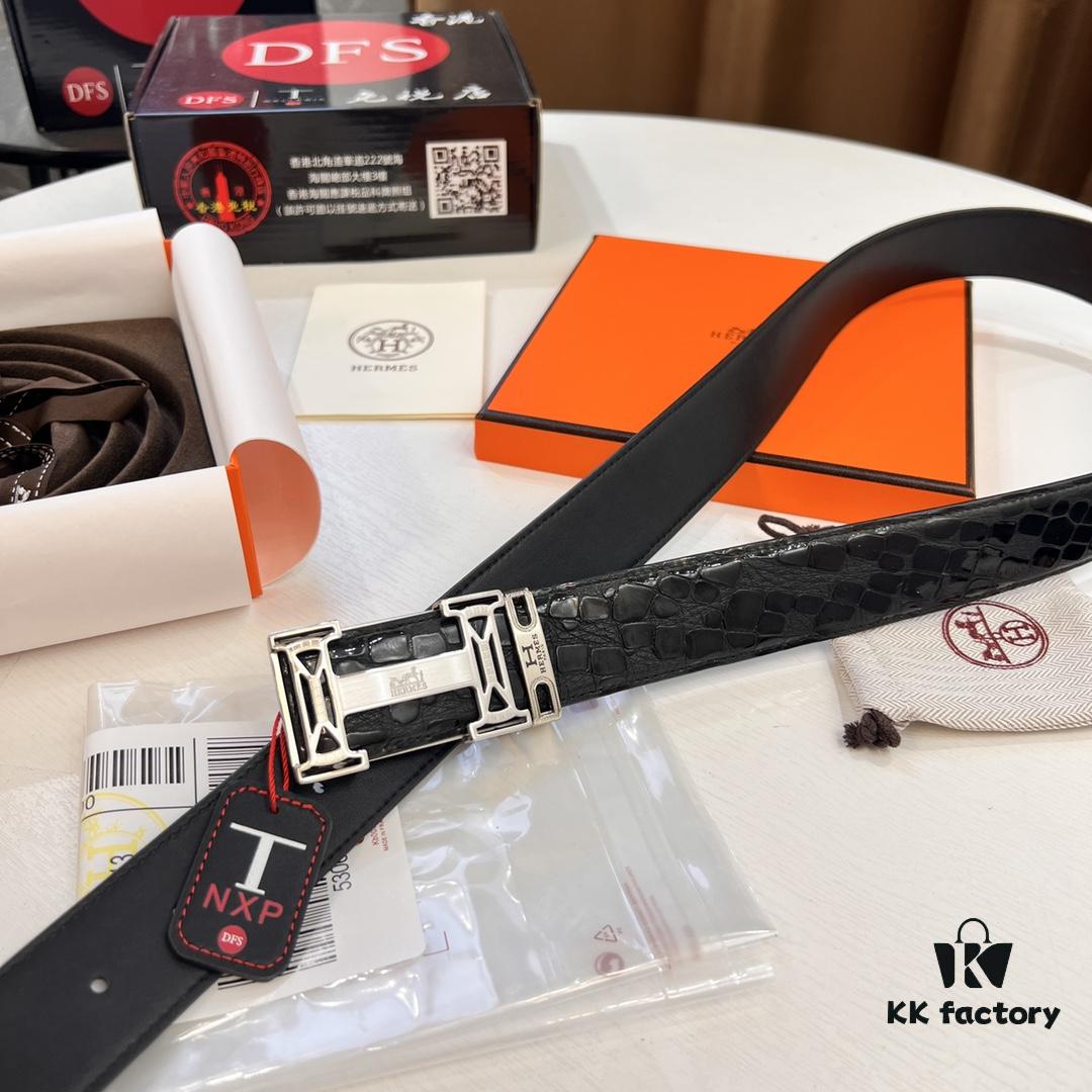 6932016c3a89a121ed5506a4 Hermès H Belt, New Arrival, Stainless Steel H Internal Buckle, ZP Synchronized Engraved Logo, 3.8cm Width, Top Quality Genuine Crocodile Grain Top Layer Calfskin Leather, Imported Leather, Mold-Customized Design, Supports Authentication via NXP Chip in Duty-Free Packaging