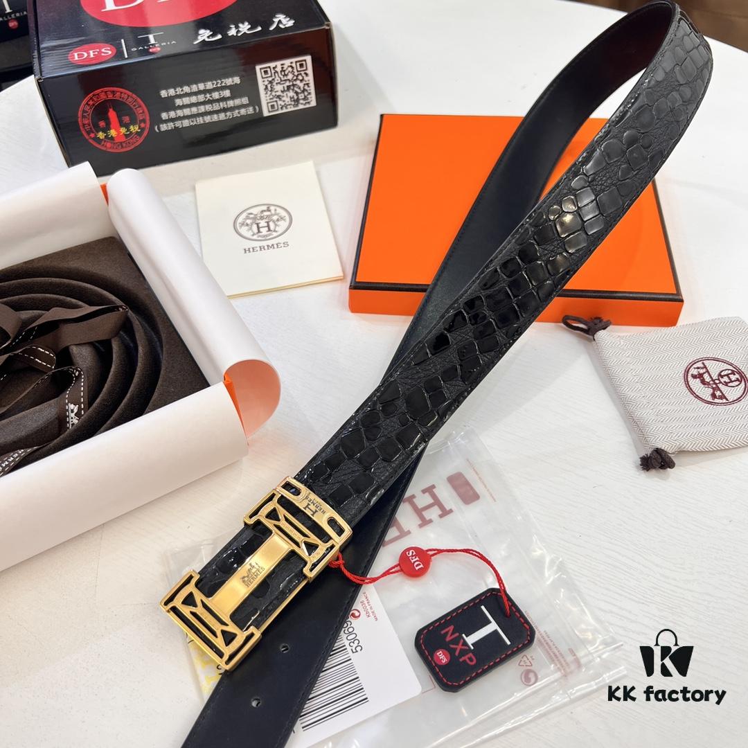 6932016c3a89a121ed5506ab Hermès H Belt, New Arrival, Stainless Steel H Internal Buckle, ZP Synchronized Engraved Logo, 3.8cm Width, Premium Crocodile Grain Top Layer Calfskin Leather