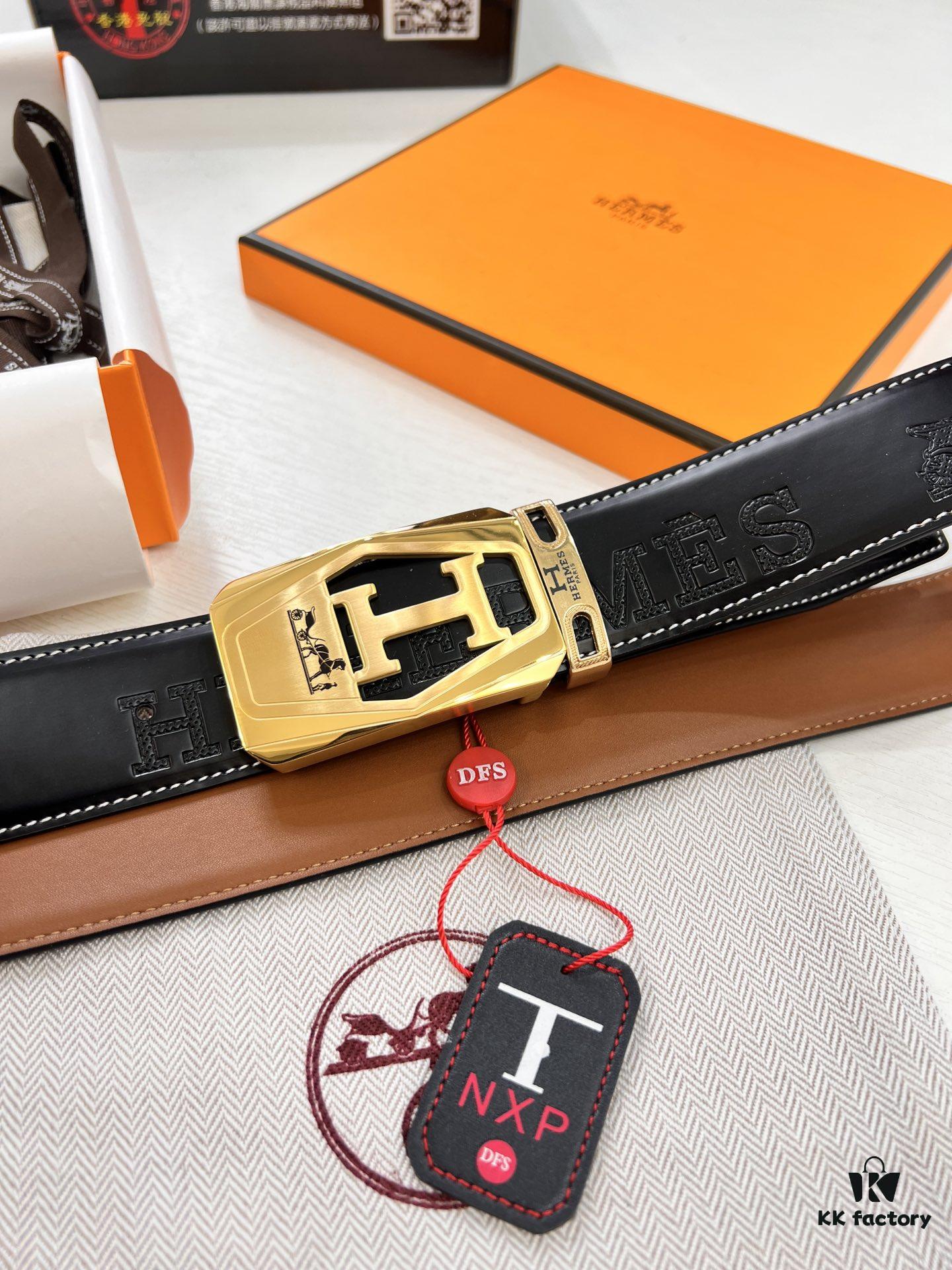 6932016c3a89a121ed5506ae Hermès (Men's) Belt, Top Grain Cowhide Leather with Engraved Buckle, 3.8cm Width, Adjustable Length, Original Imported Embossed Horsehead Design, Ideal for Gifting
