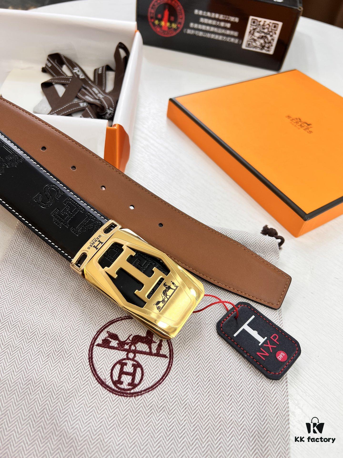 6932016d3a89a121ed5506af Hermès (Men's) Belt, Top Grain Cowhide Leather with Engraved Buckle, 3.8cm Width, Adjustable Length, Original Imported Embossed Horsehead Design, Ideal for Gifting