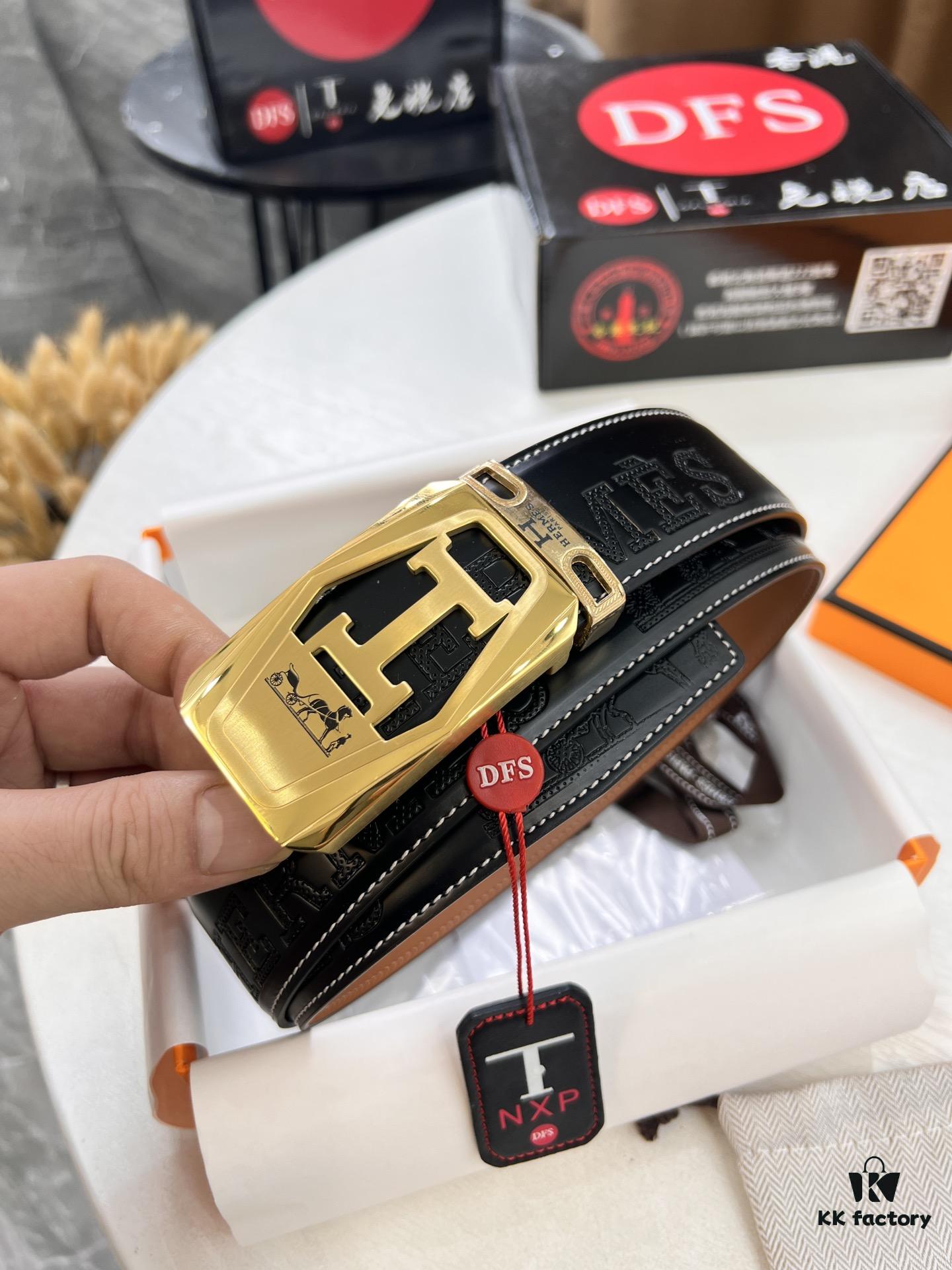 6932016d3a89a121ed5506b0 Hermès (Men's) Belt, Top Grain Cowhide Leather with Engraved Buckle, 3.8cm Width, Adjustable Length, Original Imported Embossed Horsehead Design, Ideal for Gifting
