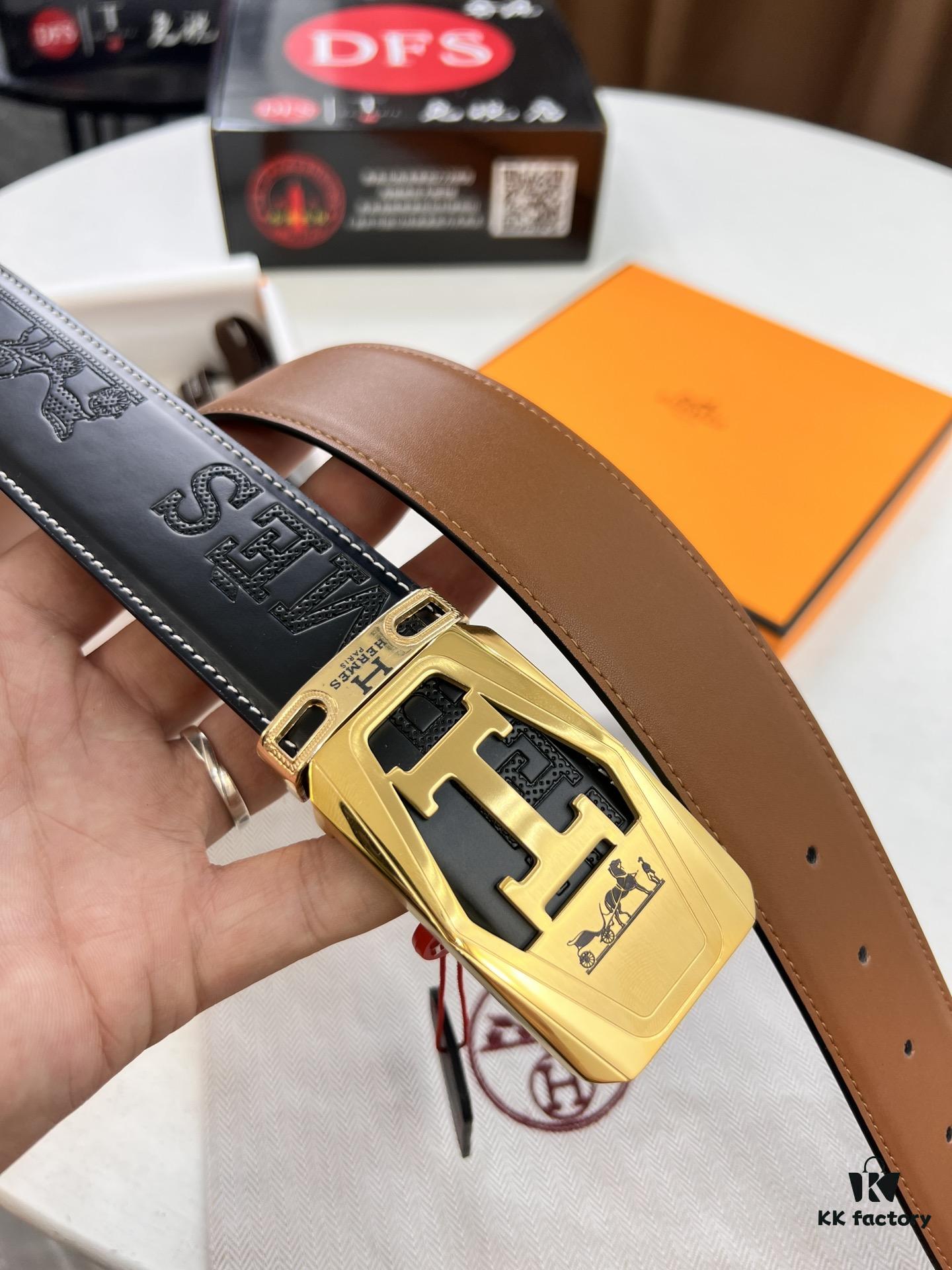 6932016d3a89a121ed5506b1 Hermès (Men's) Belt, Top Grain Cowhide Leather with Engraved Buckle, 3.8cm Width, Adjustable Length, Original Imported Embossed Horsehead Design, Ideal for Gifting