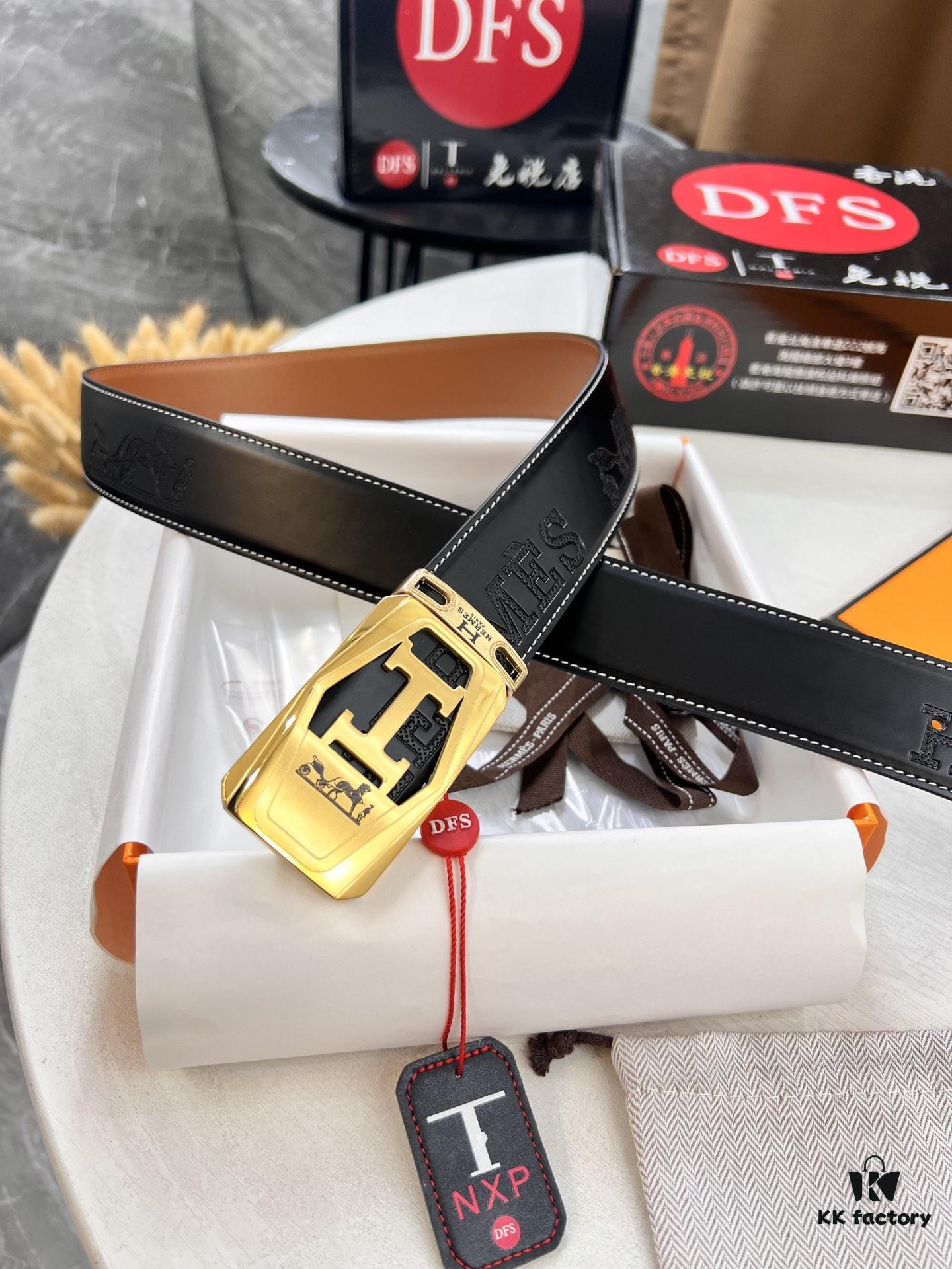 6932016d3a89a121ed5506b2 Hermès (Men's) Belt, Top Grain Cowhide Leather with Engraved Buckle, 3.8cm Width, Adjustable Length, Original Imported Embossed Horsehead Design, Ideal for Gifting