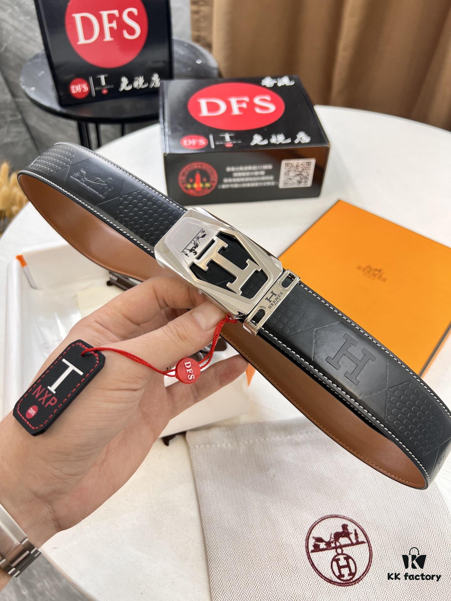 6932016d3a89a121ed5506b4 Hermès Men's Belt, Top Grain Cowhide Leather with Engraved Buckle, 3.8cm Width, Adjustable Length, Original Imported Embossed Horse Head Design