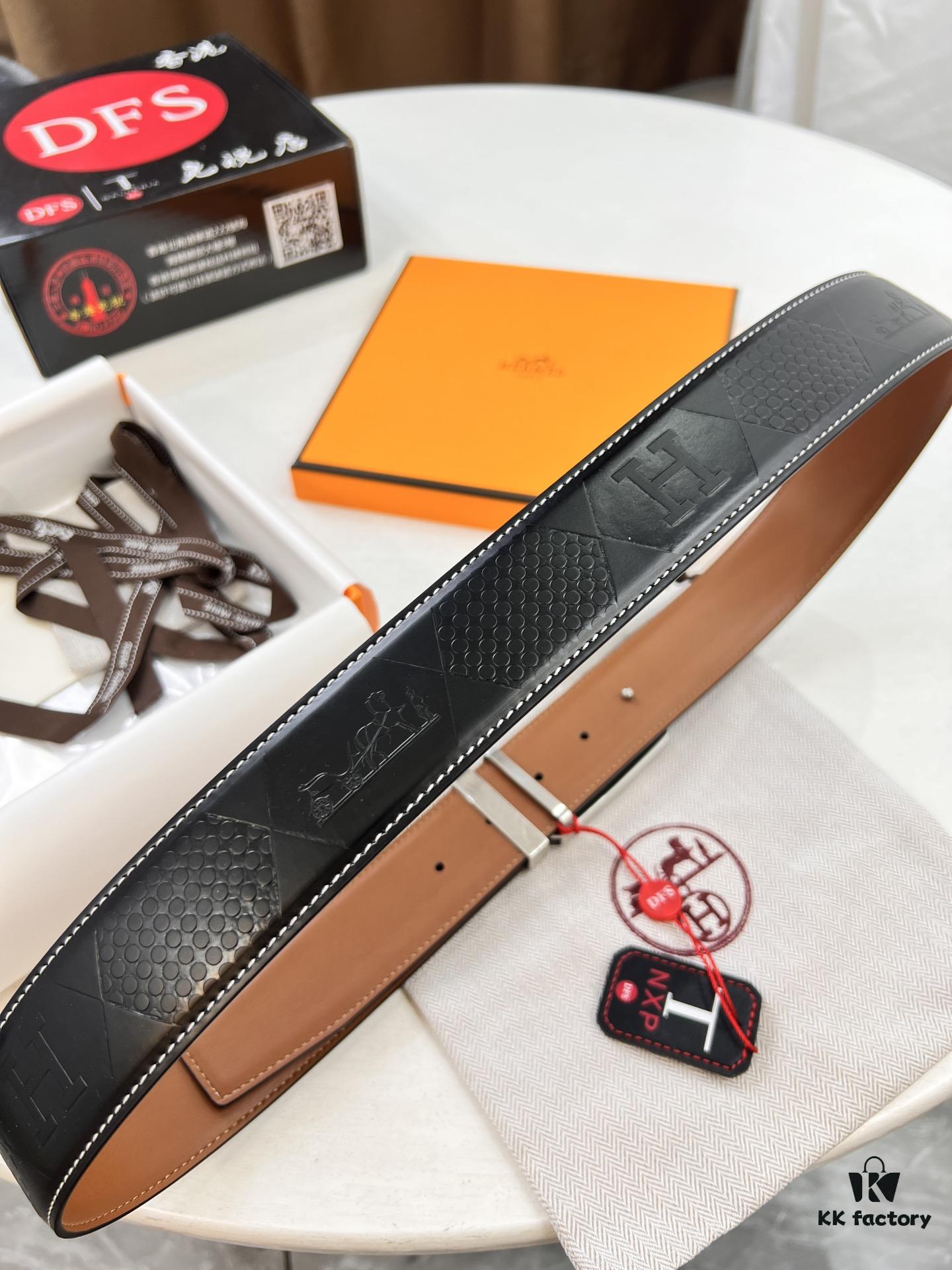 6932016d3a89a121ed5506b5 Hermès Men's Belt, Top Grain Cowhide Leather with Engraved Buckle, 3.8cm Width, Adjustable Length, Original Imported Embossed Horse Head Design