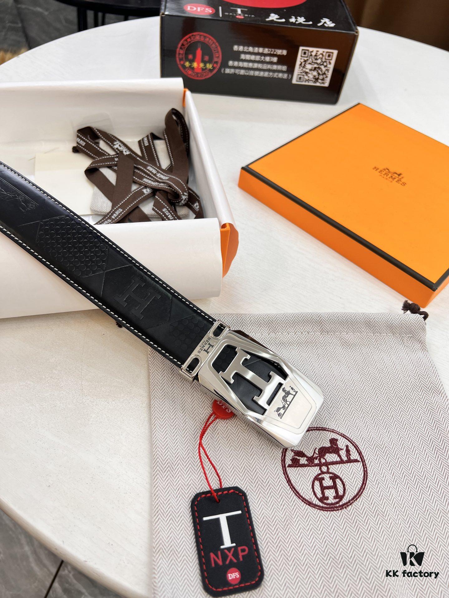 6932016d3a89a121ed5506b7 Hermès Men's Belt, Top Grain Cowhide Leather with Engraved Buckle, 3.8cm Width, Adjustable Length, Original Imported Embossed Horse Head Design