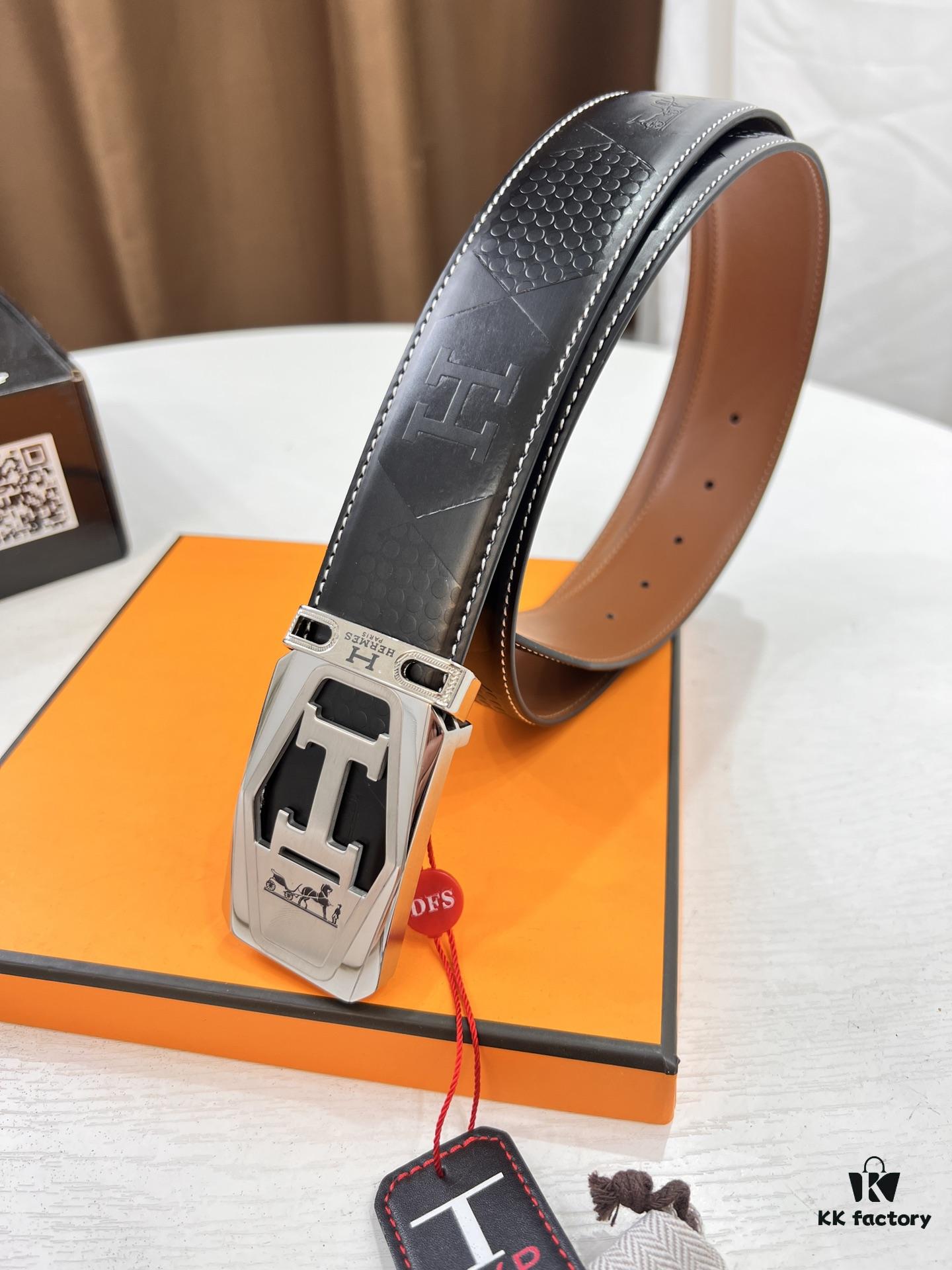 6932016d3a89a121ed5506b8 Hermès Men's Belt, Top Grain Cowhide Leather with Engraved Buckle, 3.8cm Width, Adjustable Length, Original Imported Embossed Horse Head Design