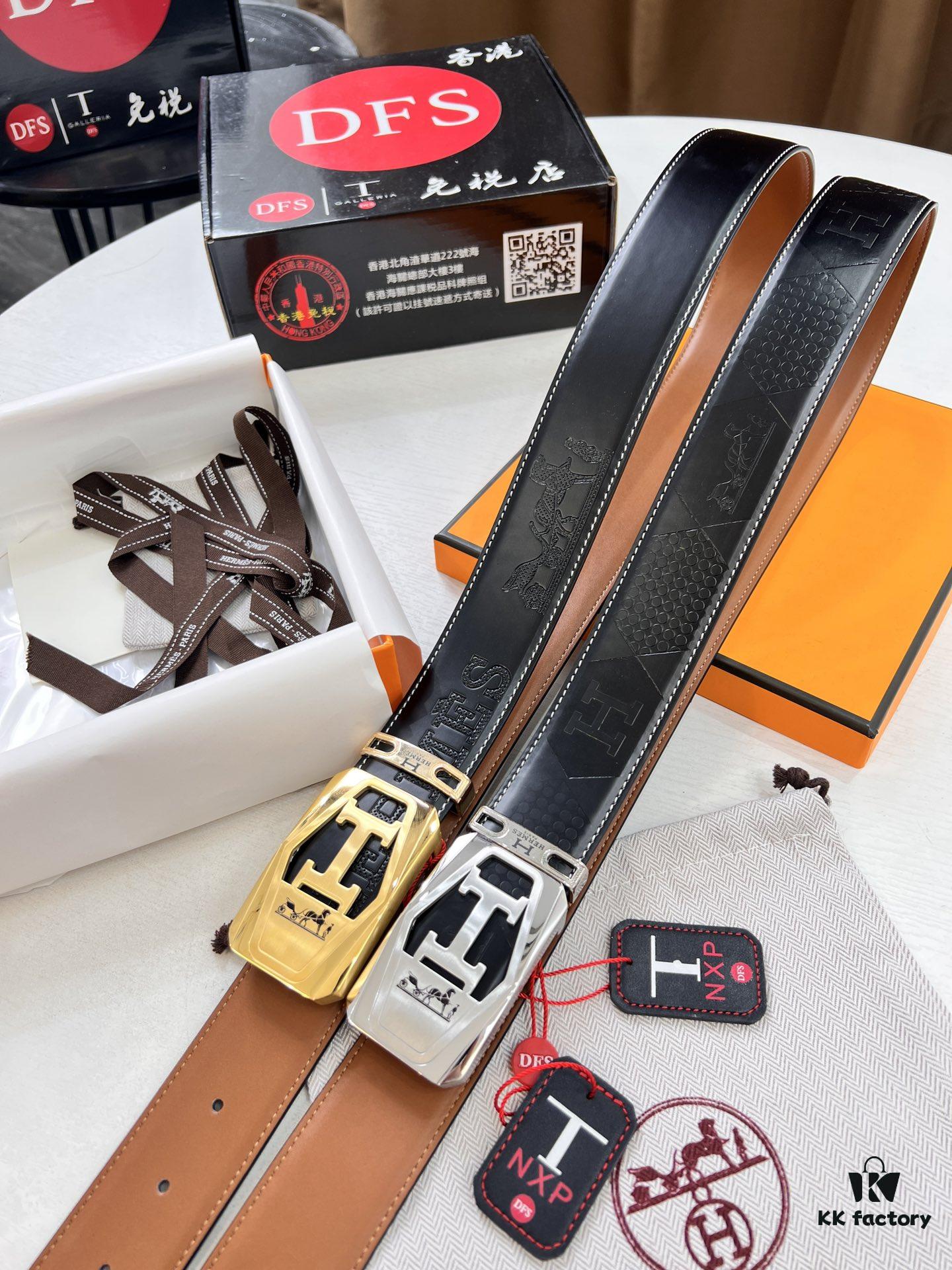 6932016d3a89a121ed5506ba Hermès Men's Belt, Top Grain Cowhide Leather with Engraved Buckle, 3.8cm Width, Adjustable Length, Original Imported Embossed Horse Head Design