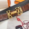 693201703a89a121ed5506db Hermès H Belt, New Arrival, Stainless Steel H Internal Buckle, Genuine Crocodile-Texture Top Layer Cowhide, 3.8cm Width, Premium Quality