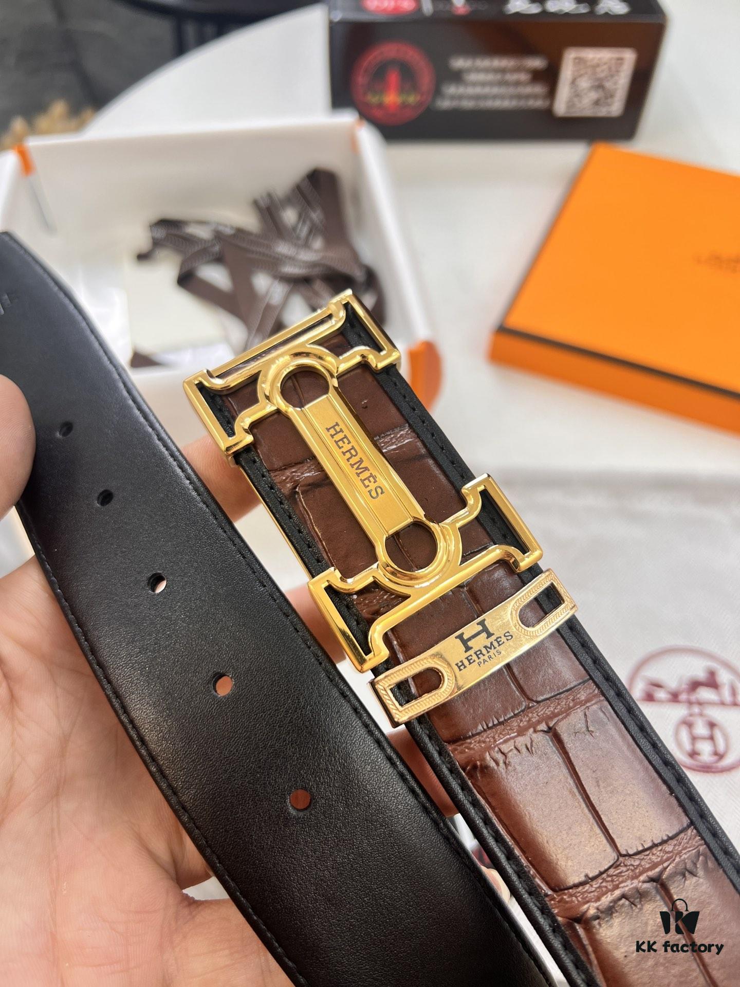 693201703a89a121ed5506dc Hermès H Belt, New Arrival, Stainless Steel H Internal Buckle, Genuine Crocodile-Texture Top Layer Cowhide, 3.8cm Width, Premium Quality
