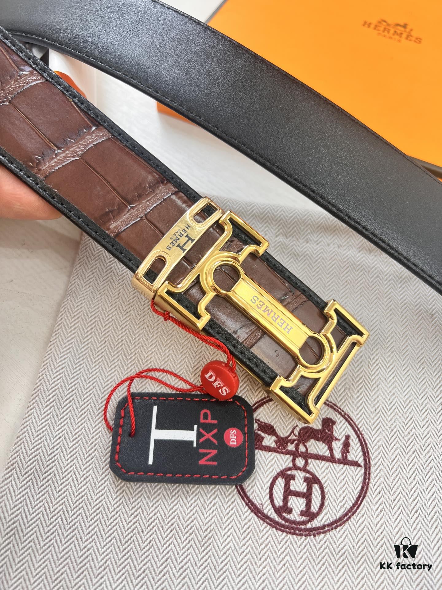 693201703a89a121ed5506de Hermès H Belt, New Arrival, Stainless Steel H Internal Buckle, Genuine Crocodile-Texture Top Layer Cowhide, 3.8cm Width, Premium Quality