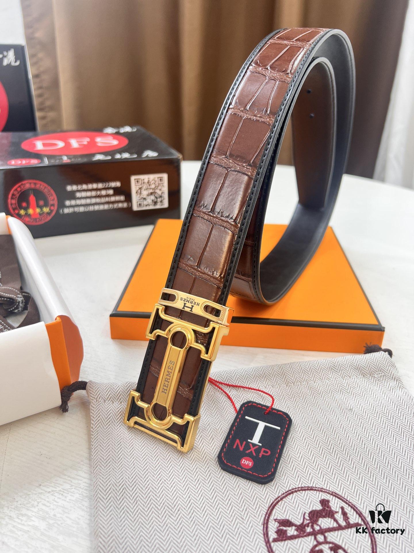 693201703a89a121ed5506df Hermès H Belt, New Arrival, Stainless Steel H Internal Buckle, Genuine Crocodile-Texture Top Layer Cowhide, 3.8cm Width, Premium Quality