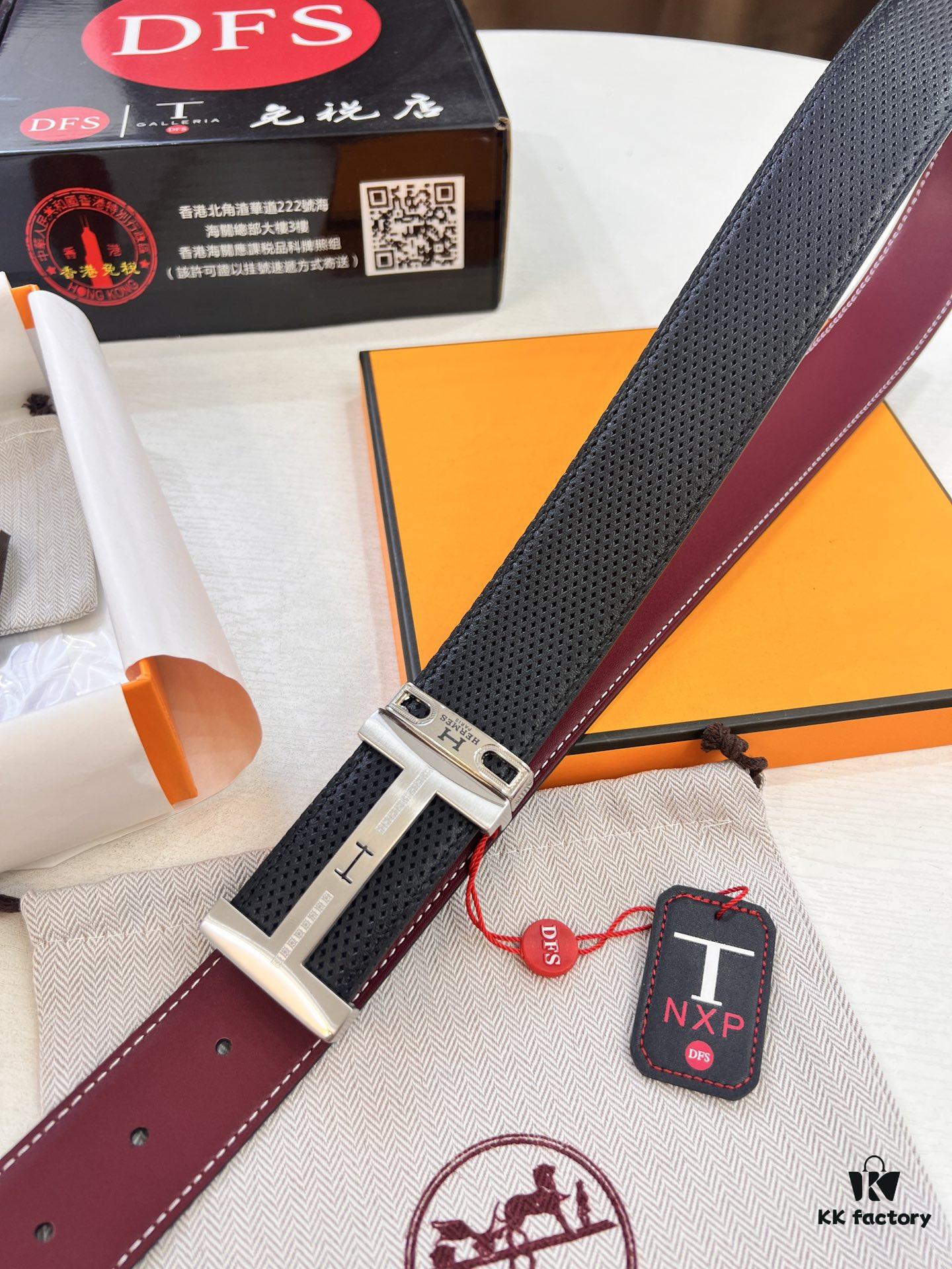 693201723a89a121ed5506f3 Hermès Men's Belt, Wine Red Fine-Grain Full-Grain Calfskin, 3.8cm Width, Original Imported Pin Buckle with H-Logo Stainless Steel Hardware