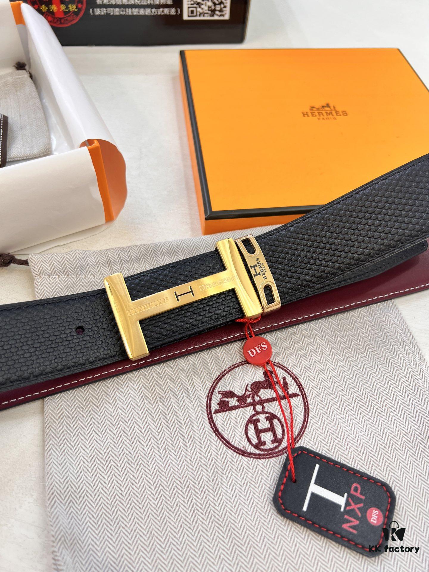 693201723a89a121ed5506f7 Hermès Men's Belt, Wine Red Fine-Grain Full-Grain Calfskin, 3.8cm Width, Original Imported Punching Head Leather, Stainless Steel H Buckle, Custom Length