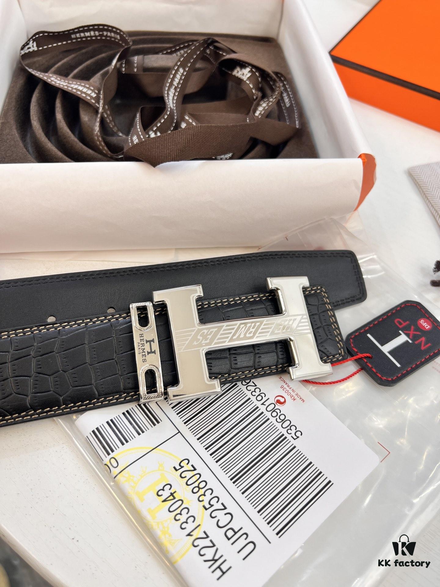 693201753a89a121ed55071b Hermès H Belt, New Arrival, Stainless Steel H Inner Buckle, ZP Synchronized Engraved Logo, Premium Crocodile Belly and Top Grain Cattle Leather