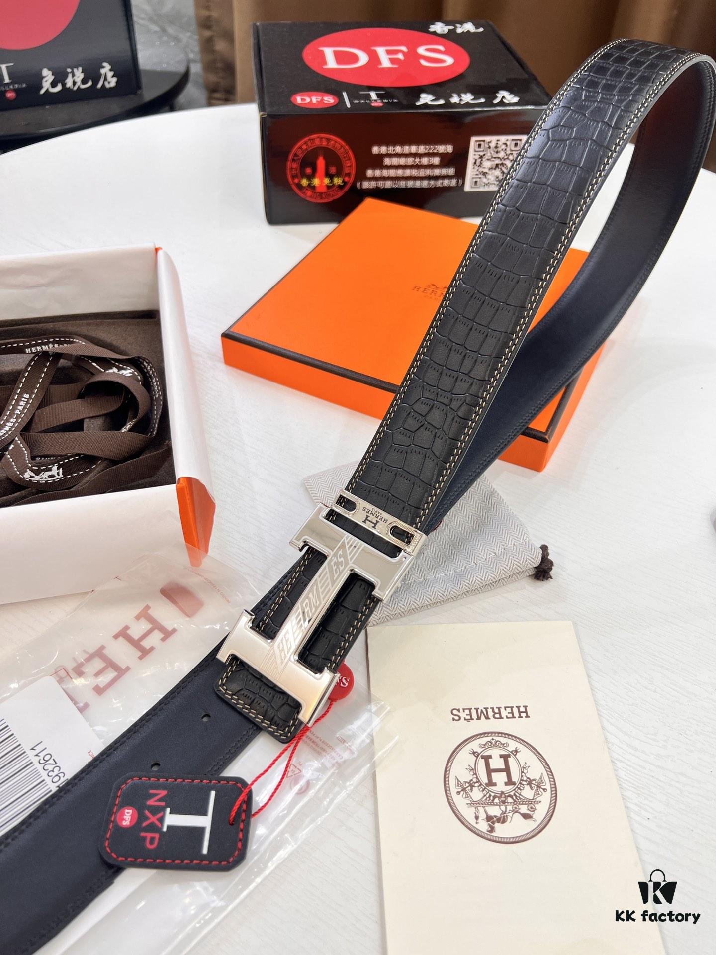 693201753a89a121ed55071c Hermès H Belt, New Arrival, Stainless Steel H Inner Buckle, ZP Synchronized Engraved Logo, Premium Crocodile Belly and Top Grain Cattle Leather