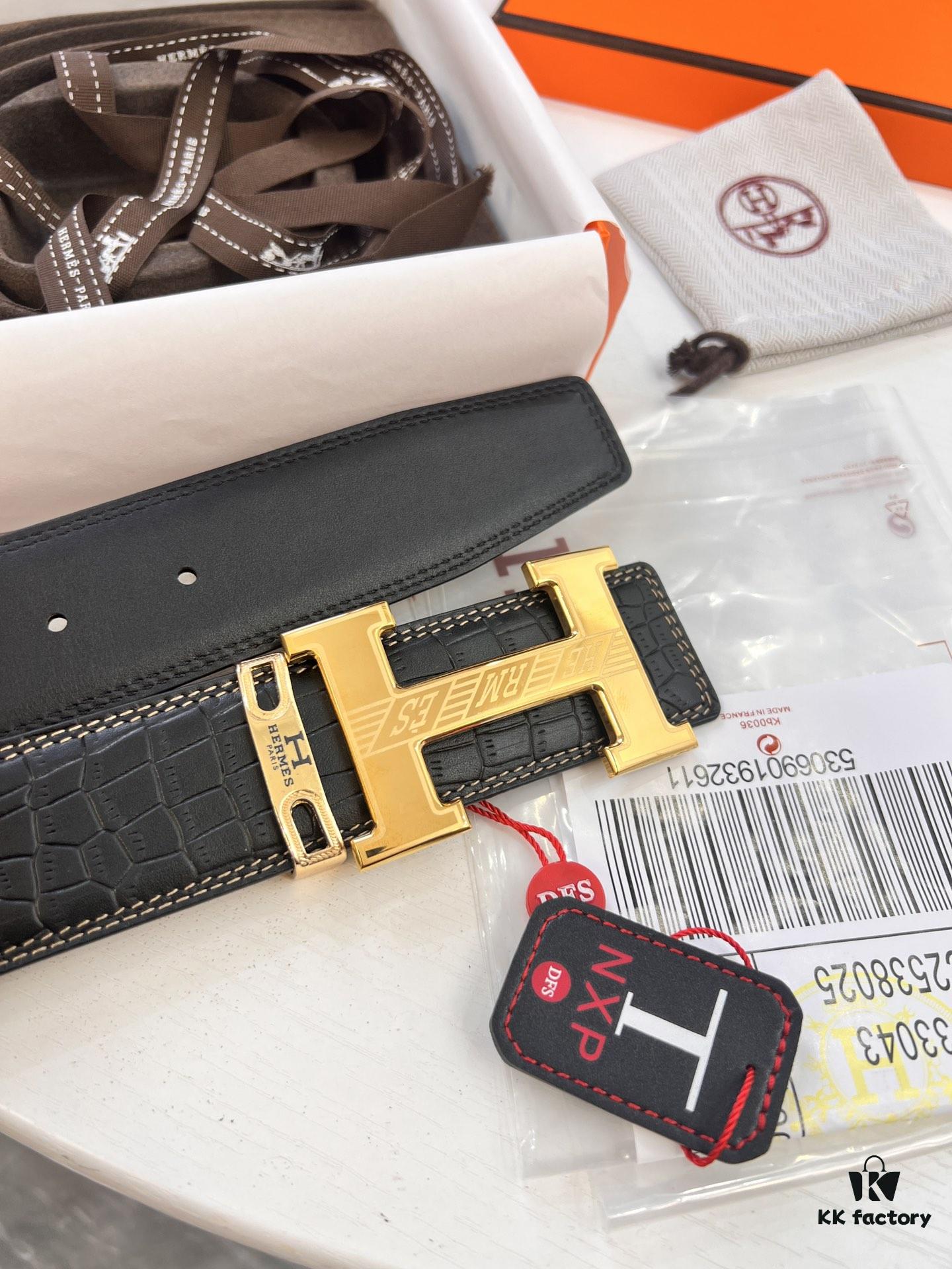 693201753a89a121ed550722 Hermès H Belt, New Arrival, Stainless Steel H Internal Buckle, ZP Synchronized Engraved Logo, 3.8cm Width, Premium Crocodile Belly and Top Layer Calfskin Leather