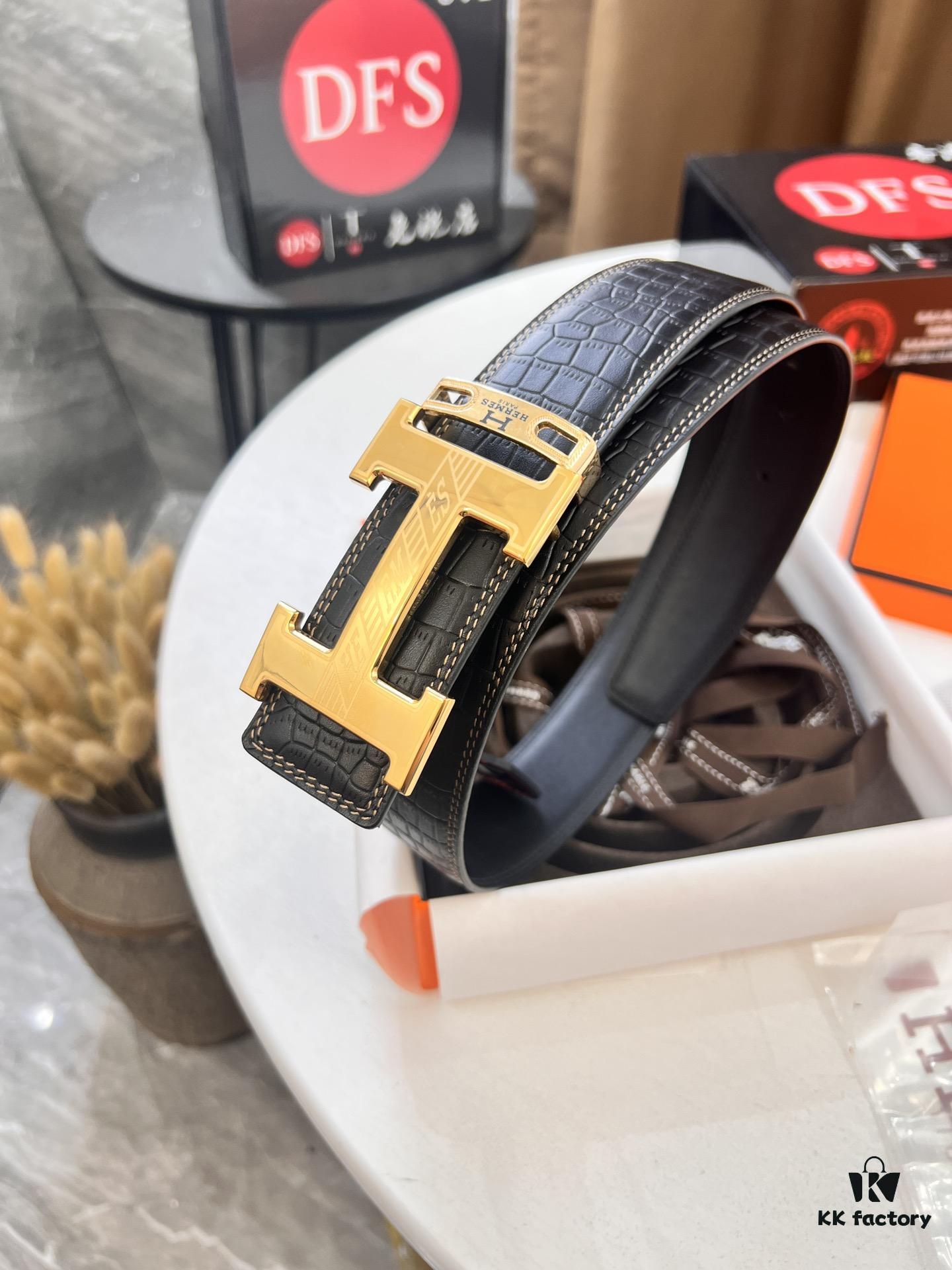693201763a89a121ed550723 Hermès H Belt, New Arrival, Stainless Steel H Internal Buckle, ZP Synchronized Engraved Logo, 3.8cm Width, Premium Crocodile Belly and Top Layer Calfskin Leather