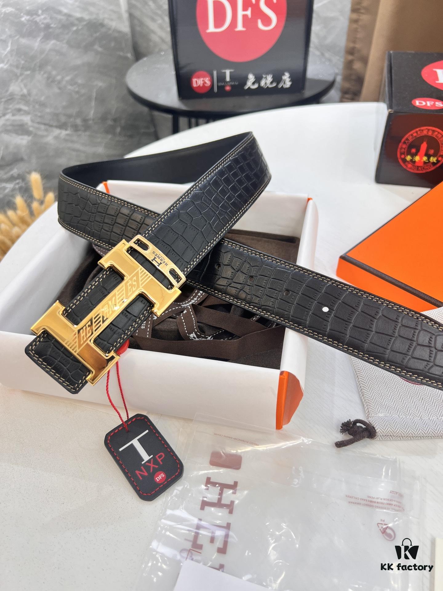 693201763a89a121ed550725 Hermès H Belt, New Arrival, Stainless Steel H Internal Buckle, ZP Synchronized Engraved Logo, 3.8cm Width, Premium Crocodile Belly and Top Layer Calfskin Leather