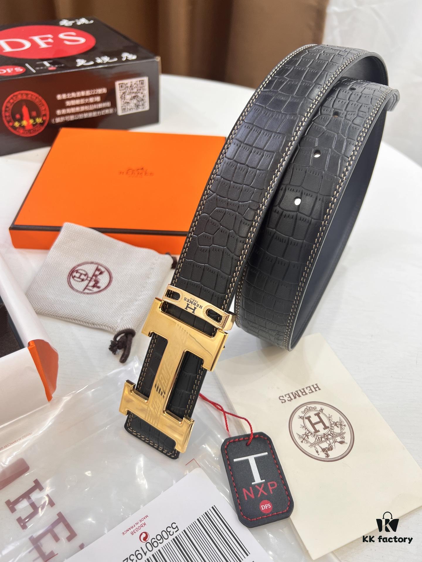 693201763a89a121ed550726 Hermès H Belt, New Arrival, Stainless Steel H Internal Buckle, ZP Synchronized Engraved Logo, 3.8cm Width, Premium Crocodile Belly and Top Layer Calfskin Leather